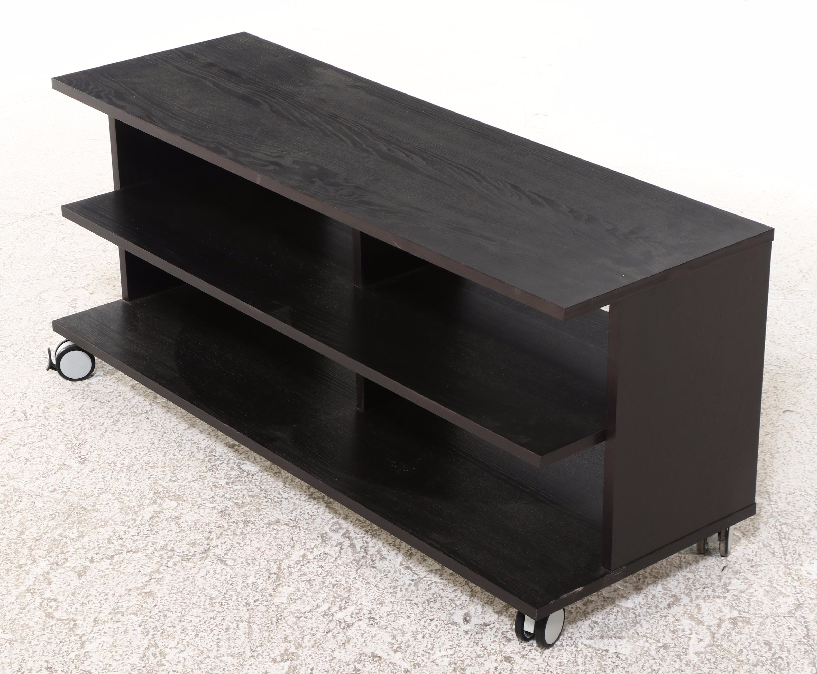 IKEA "Benno" Ash-Veneered Rolling TV Stand in Black-Brown Finish