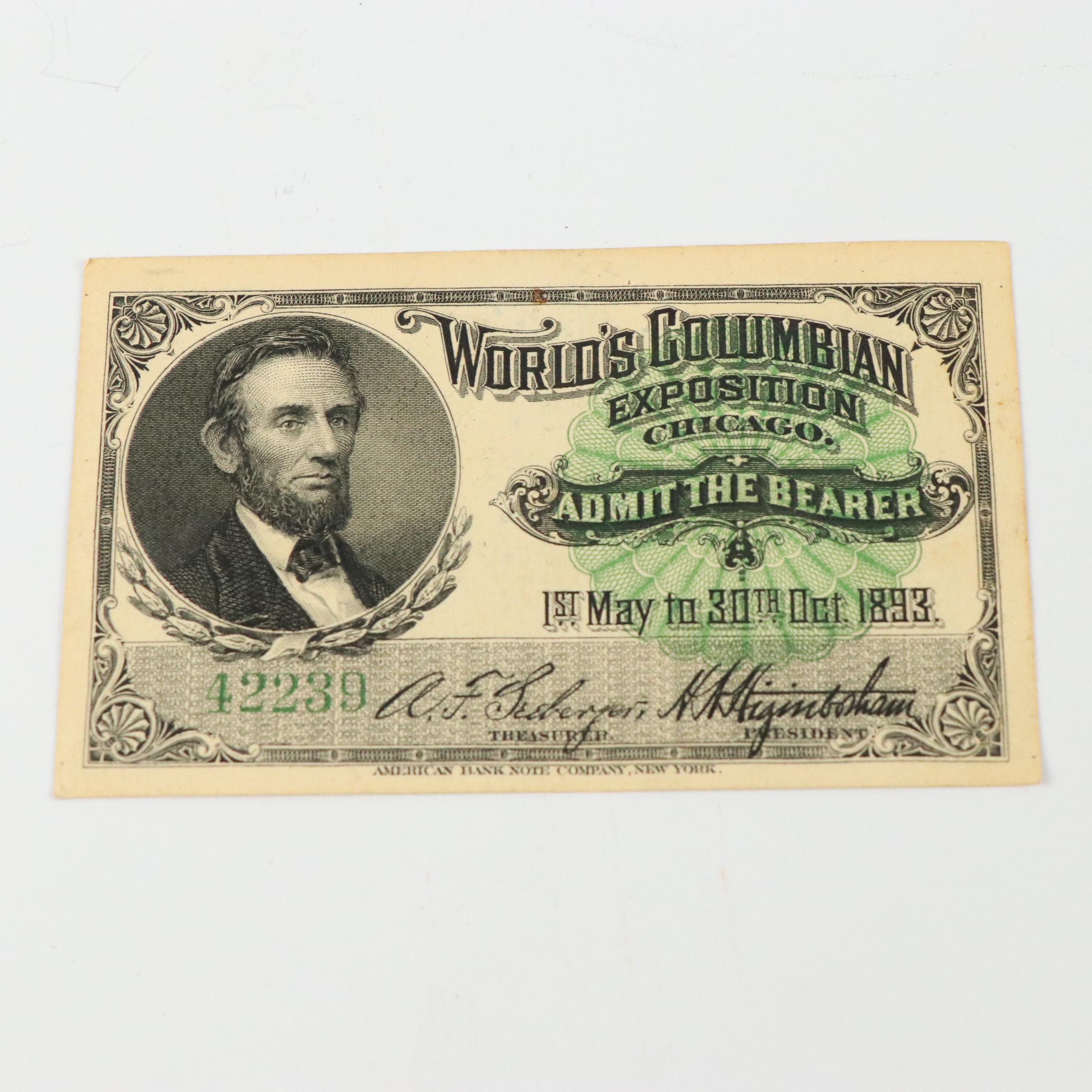 1893 World's Columbian Exposition Ticket with Other Lincoln Lithograph Prints