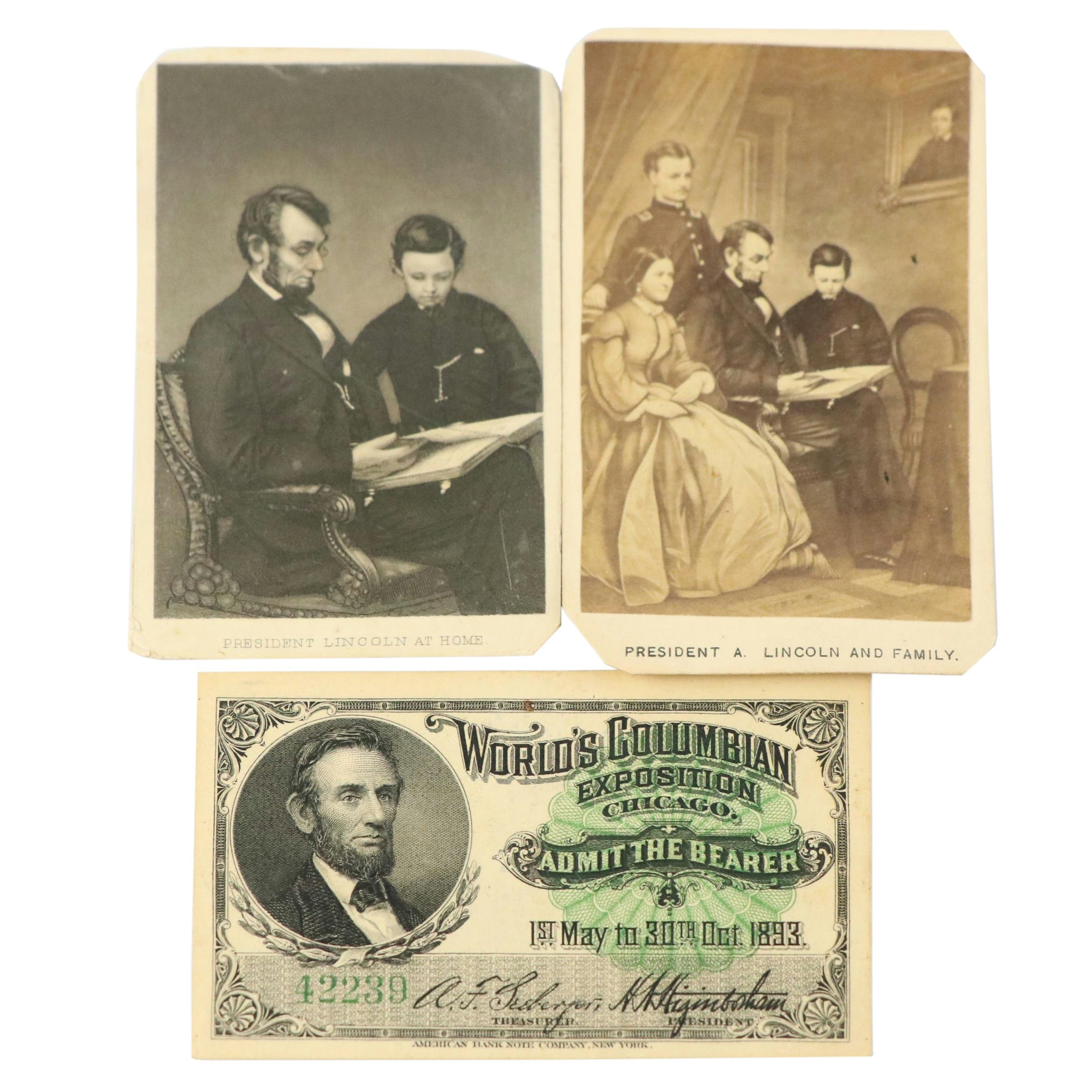 1893 World's Columbian Exposition Ticket with Other Lincoln Lithograph Prints