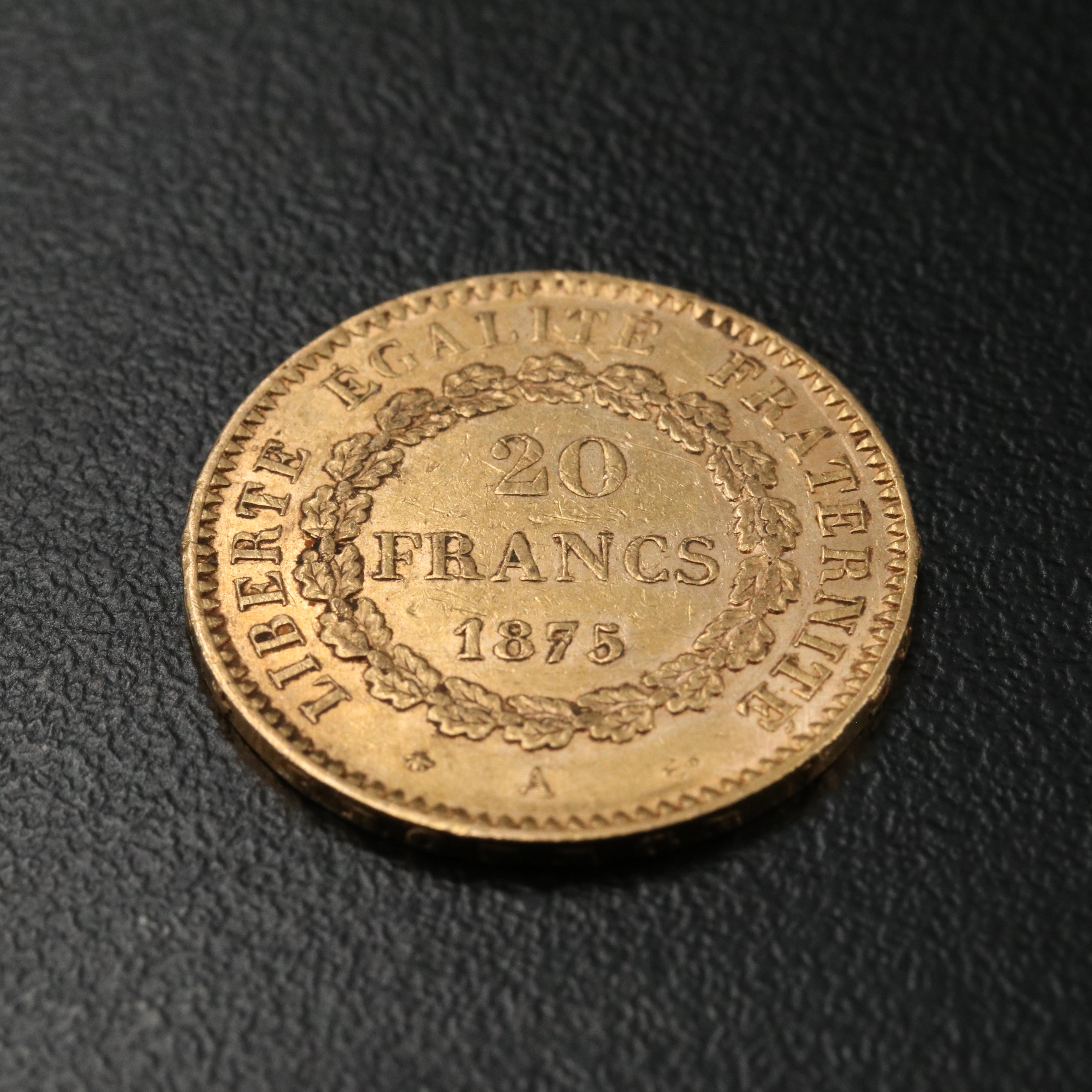 1875 A France Twenty Francs Gold Coin