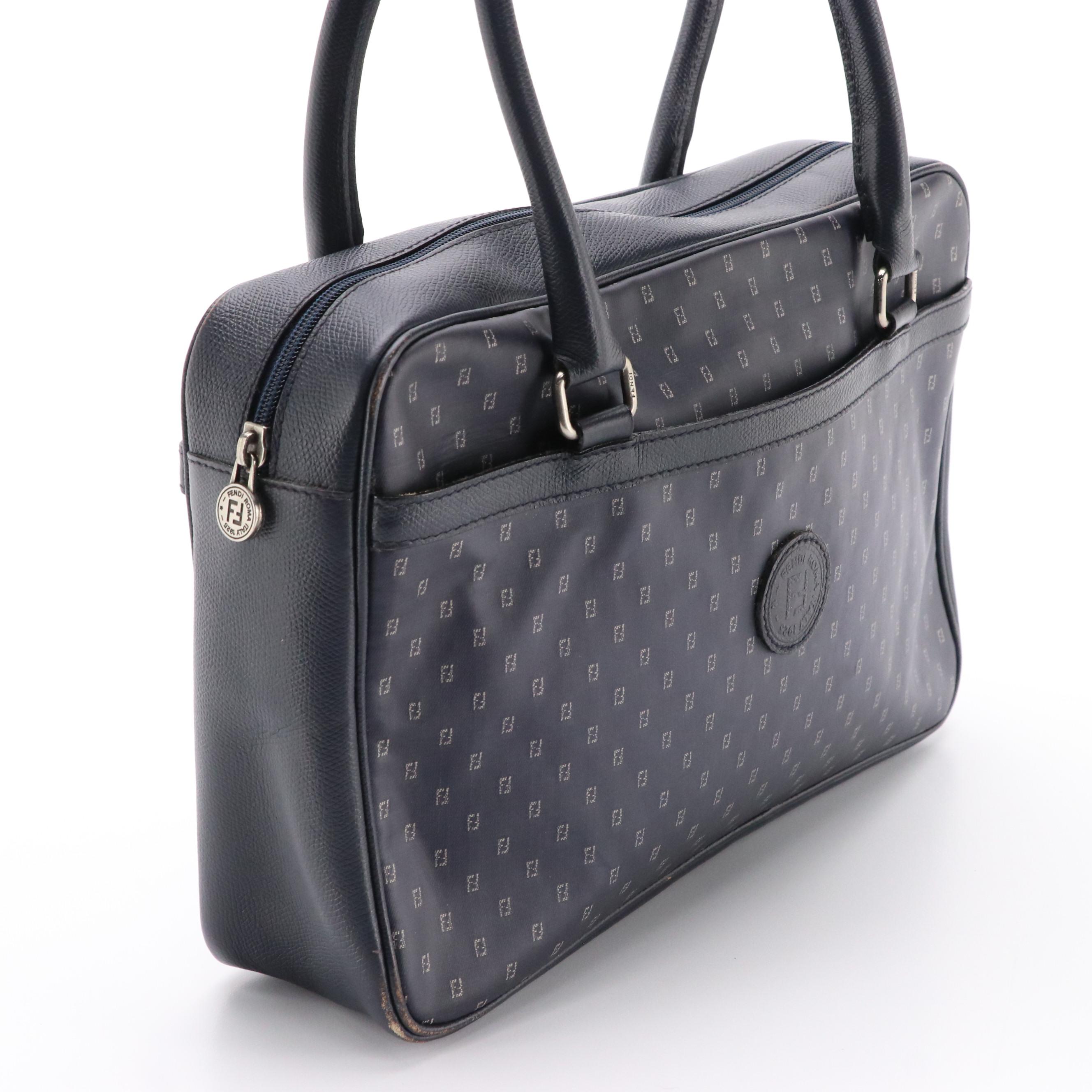 Fendi Top Handle Satchel in Micro FF Coated Canvas with Leather Trim