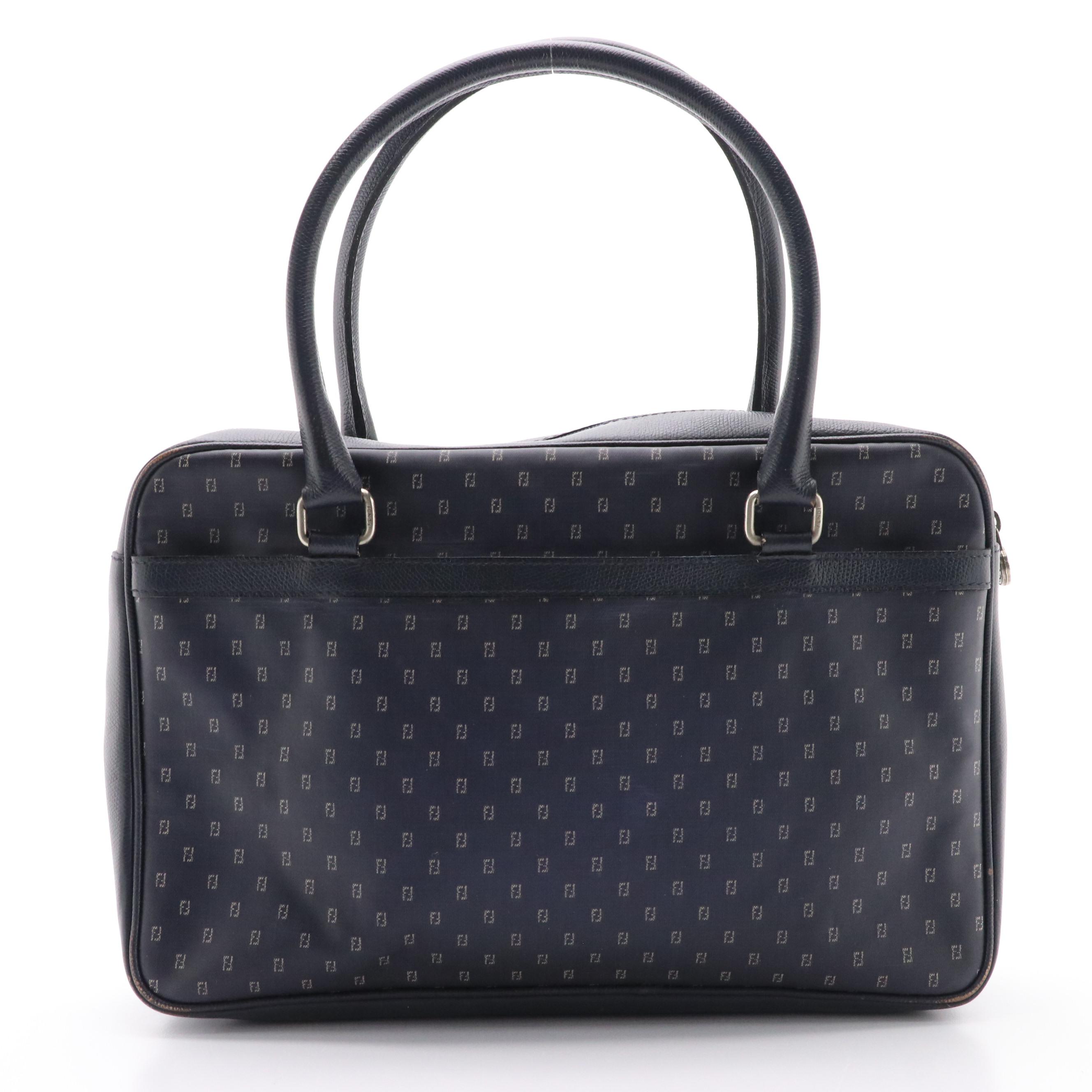 Fendi Top Handle Satchel in Micro FF Coated Canvas with Leather Trim