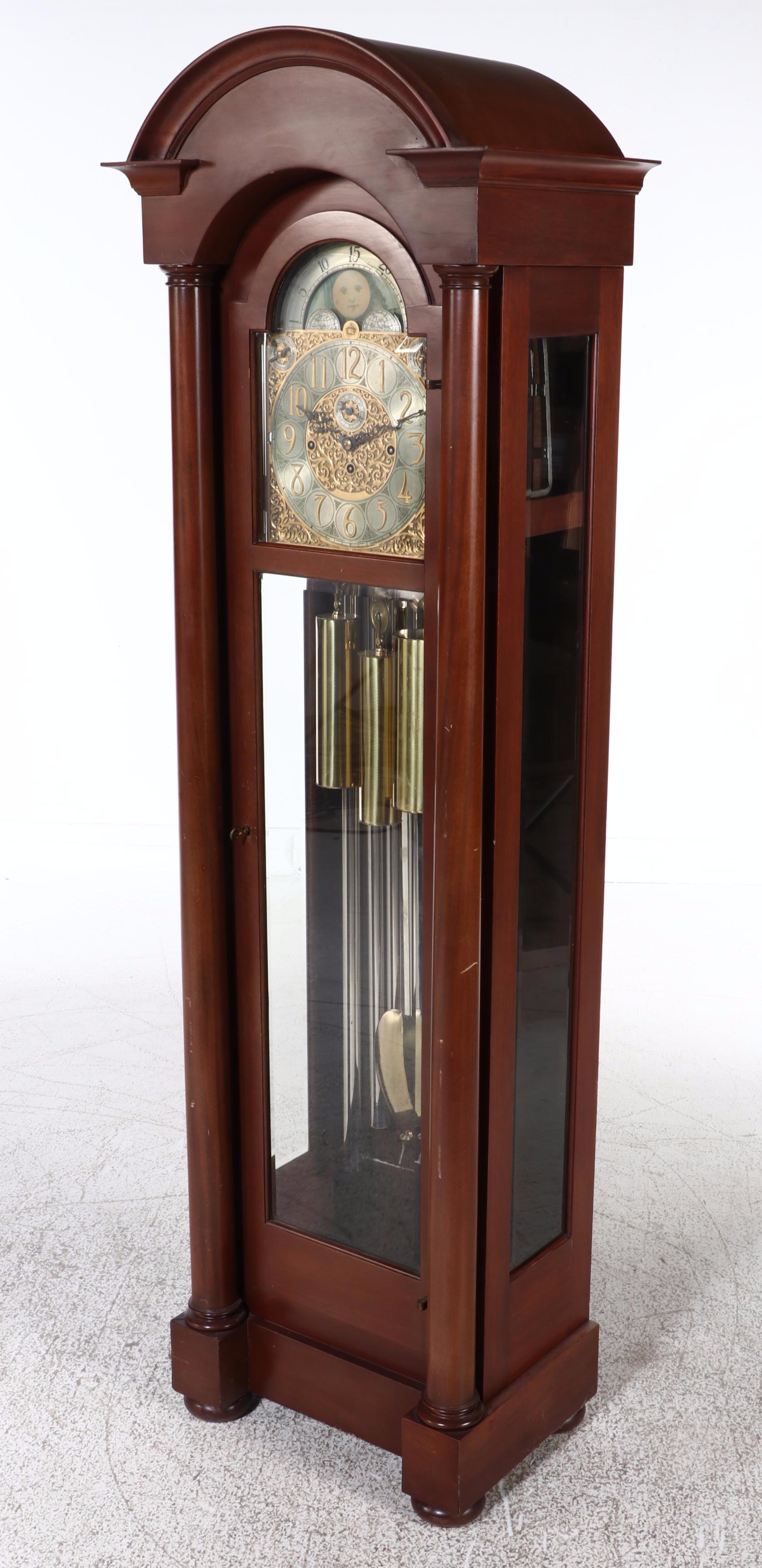 Empire Style Mahogany Arch Top Grandfather Clock