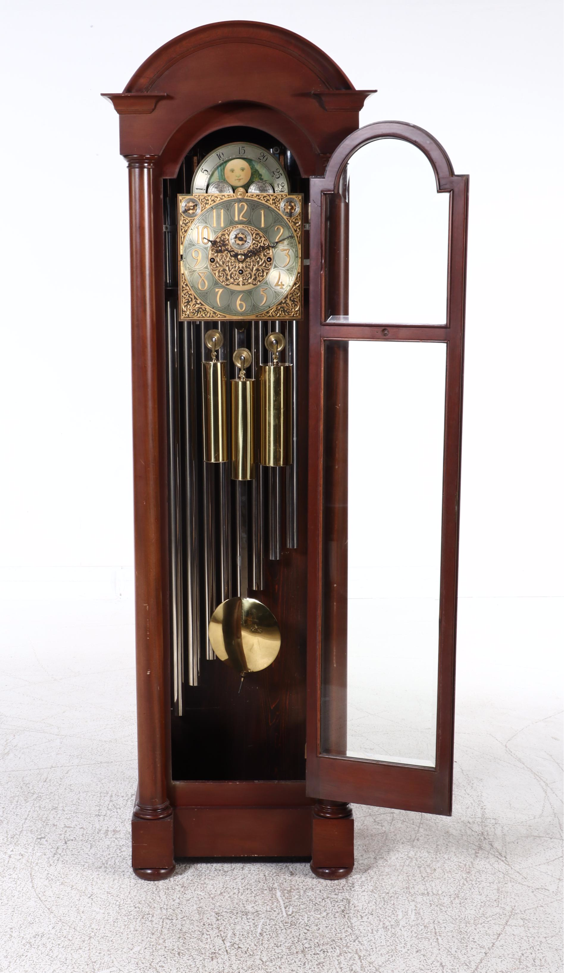 Empire Style Mahogany Arch Top Grandfather Clock