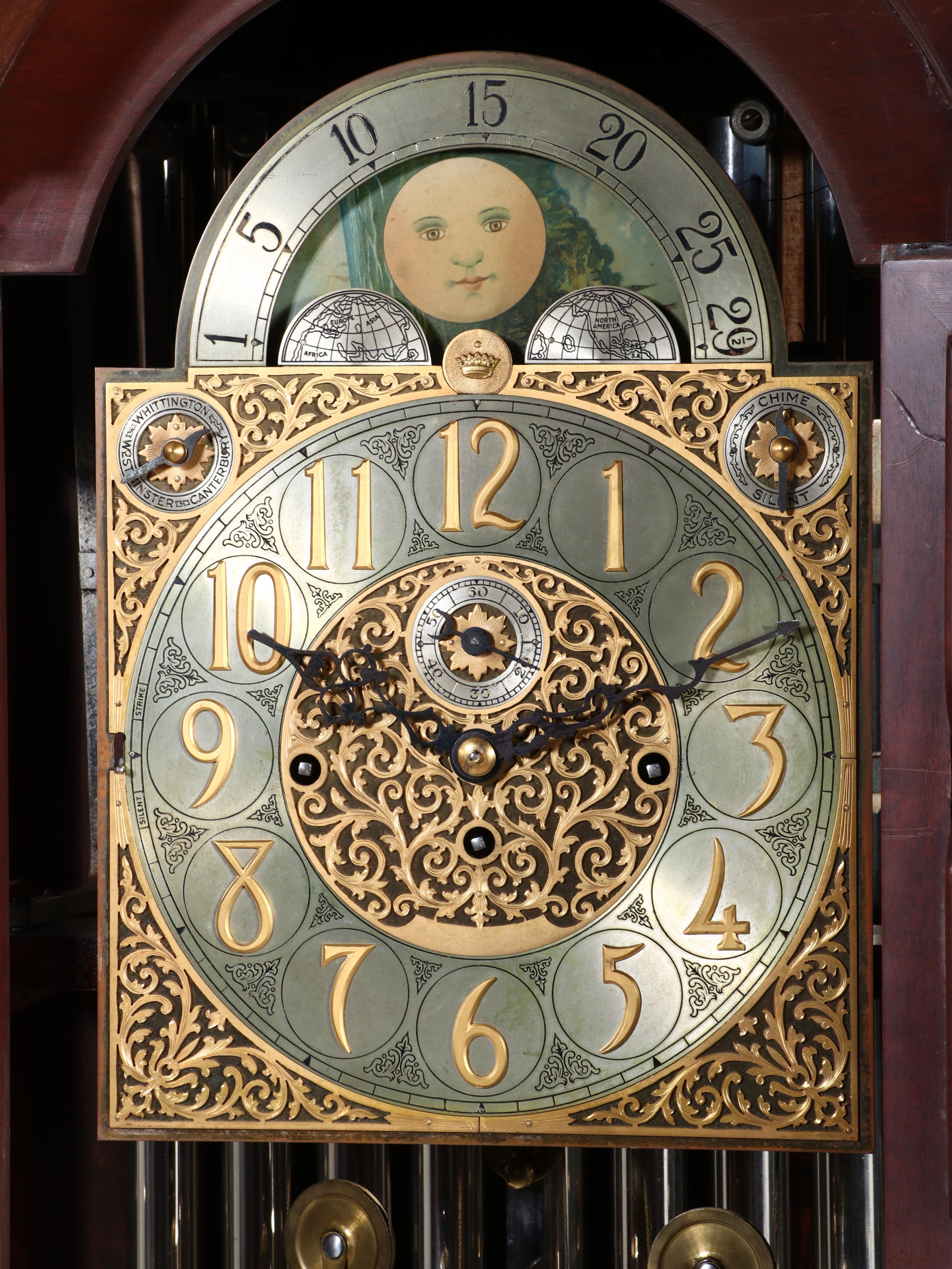 Empire Style Mahogany Arch Top Grandfather Clock