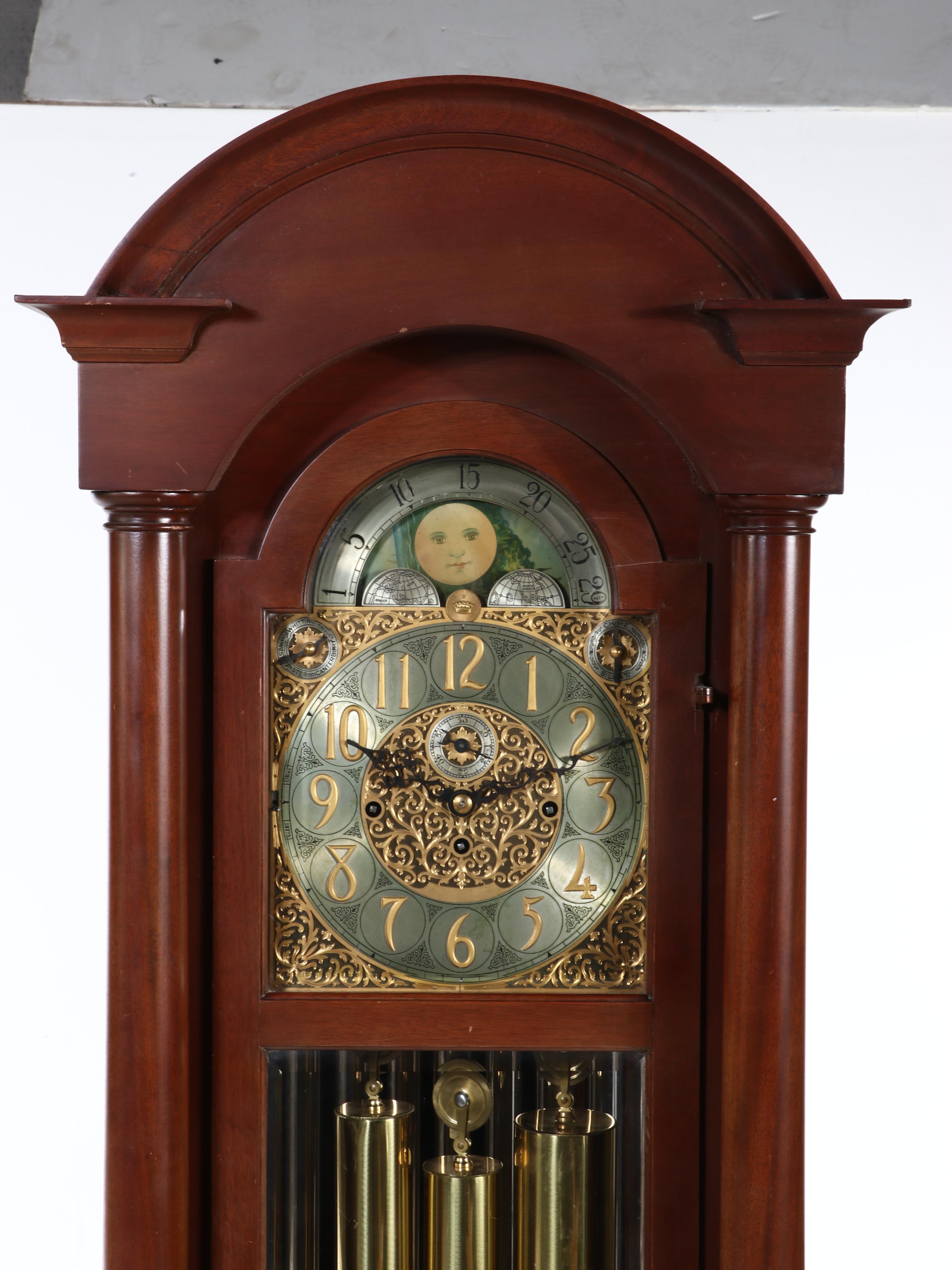 Empire Style Mahogany Arch Top Grandfather Clock