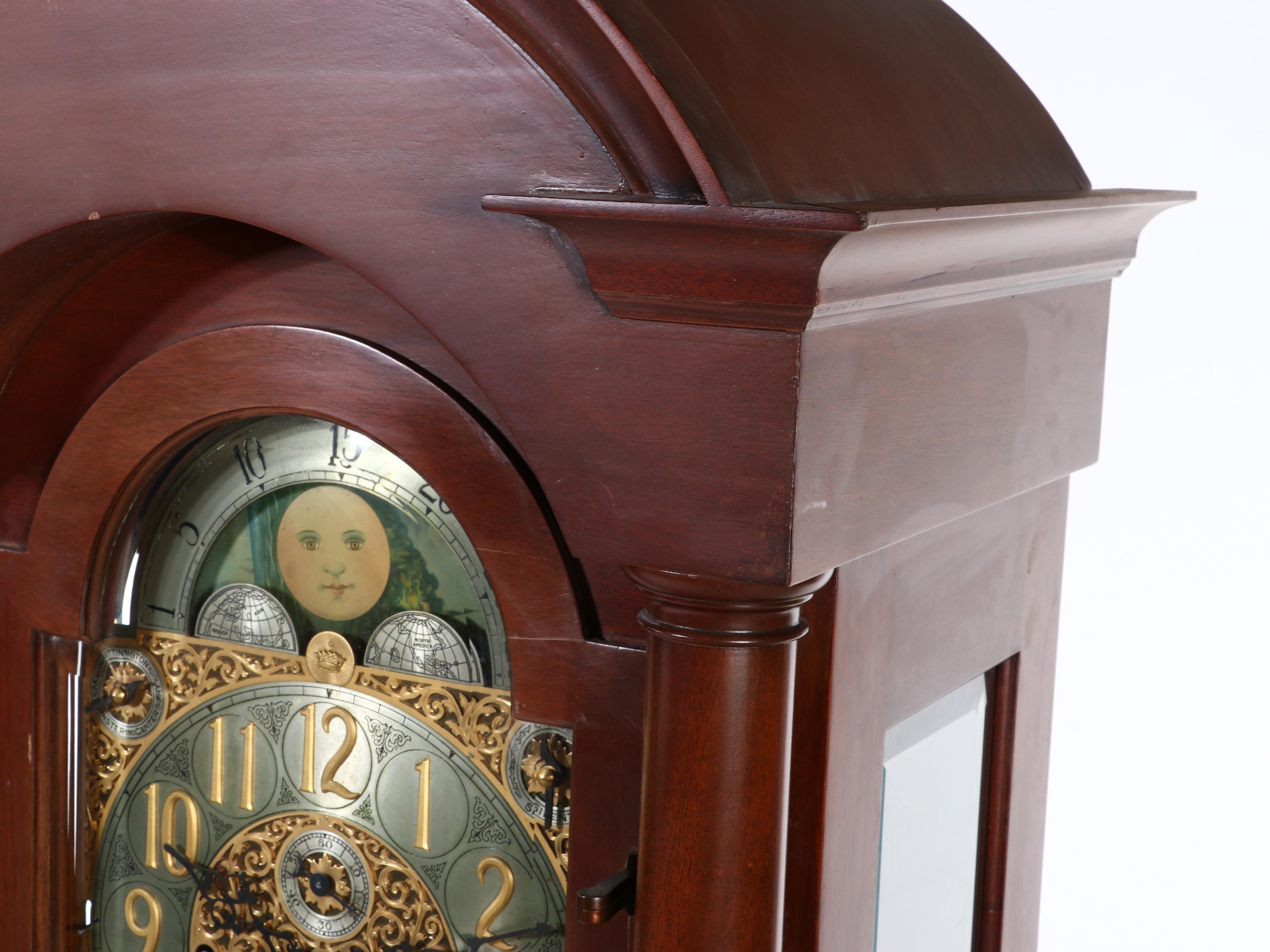 Empire Style Mahogany Arch Top Grandfather Clock