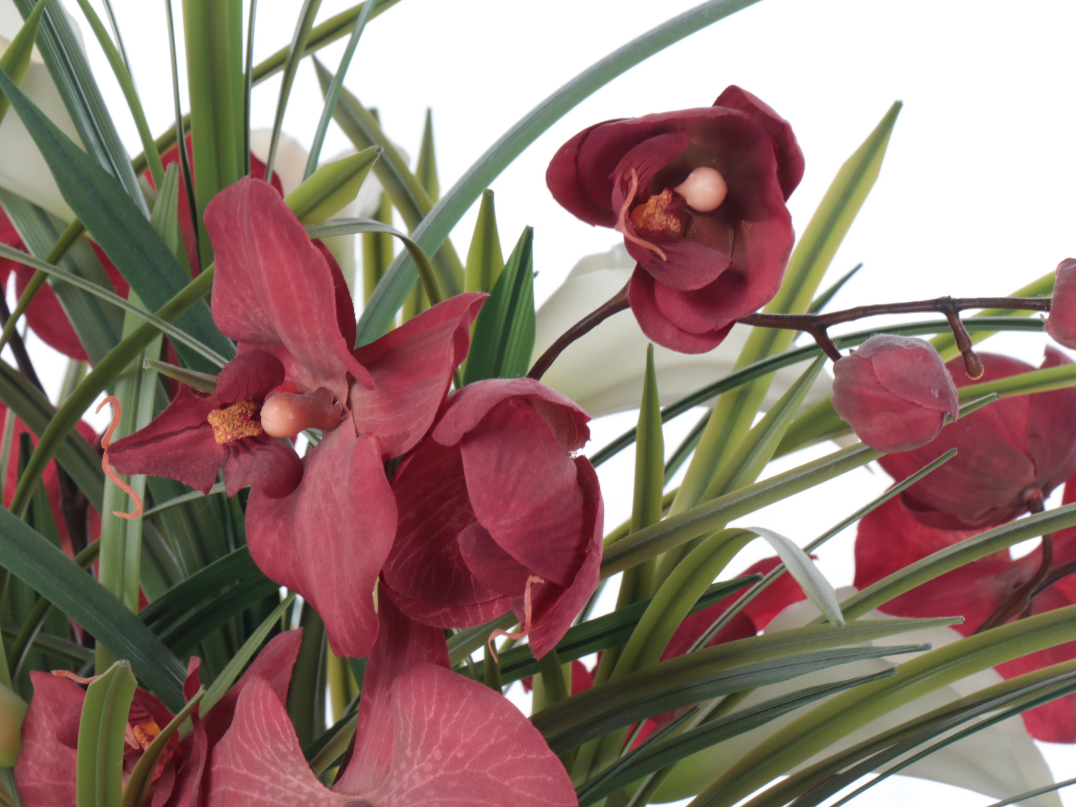 Neoclassical Style Candlestick Lamps, Faux Orchid & Calla Lily Arrangement