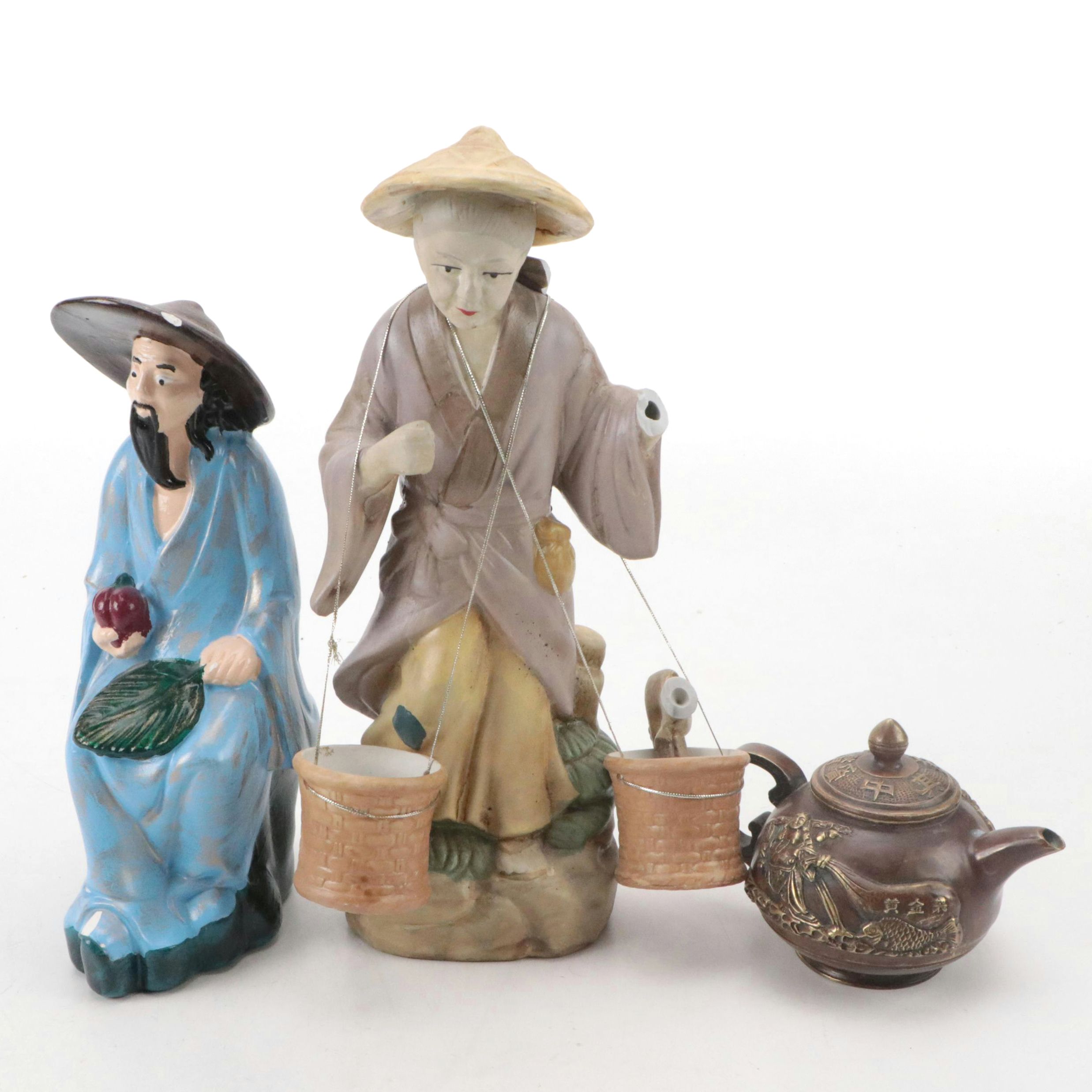 Chinese Shiwan Ware Figurines with Ceramic Teapot