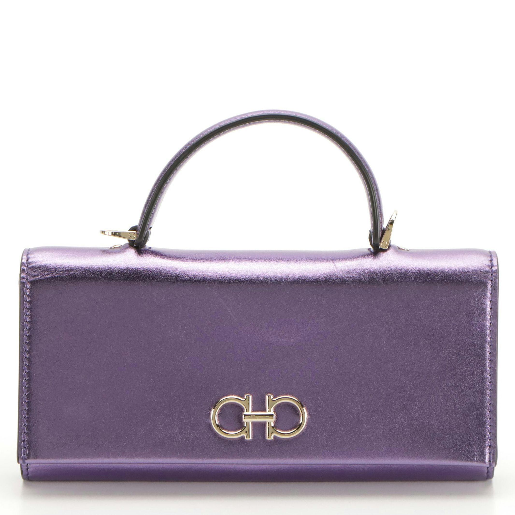 Salvatore Ferragamo Gancini Mini Crossbody Bag in Purple Metallic Leather