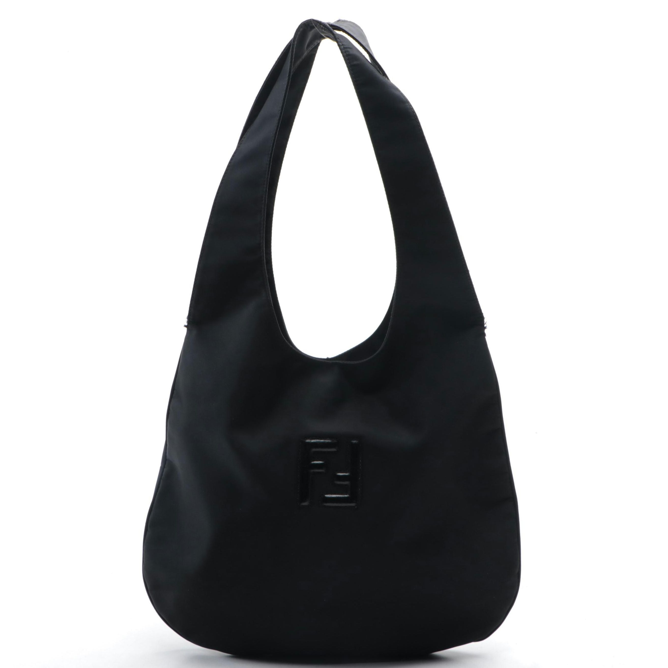 Fendi FF Logo Hobo Bag in Black Nylon