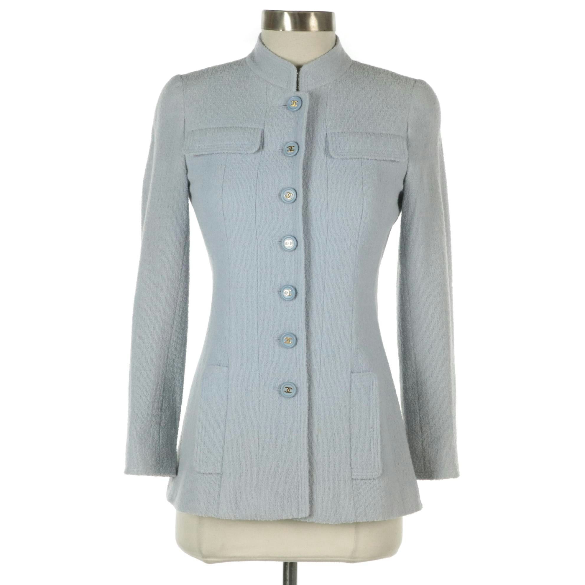 Chanel Boutique for Bergdorf Goodman Pale Blue Textured Wool Blend Jacket