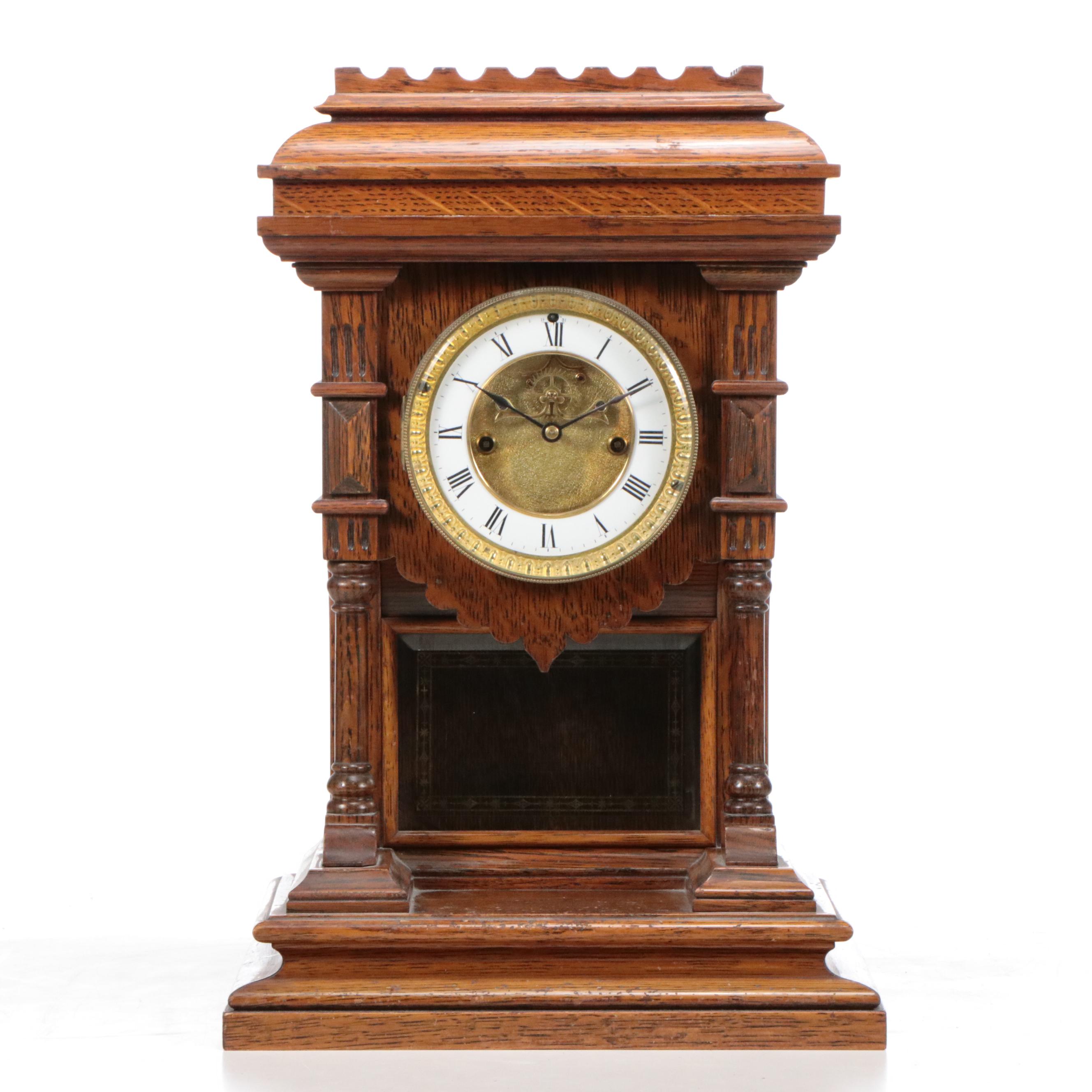 E. N. Welch "Khedive" Quartersawn Oak Mantle Clock, Circa 1880s