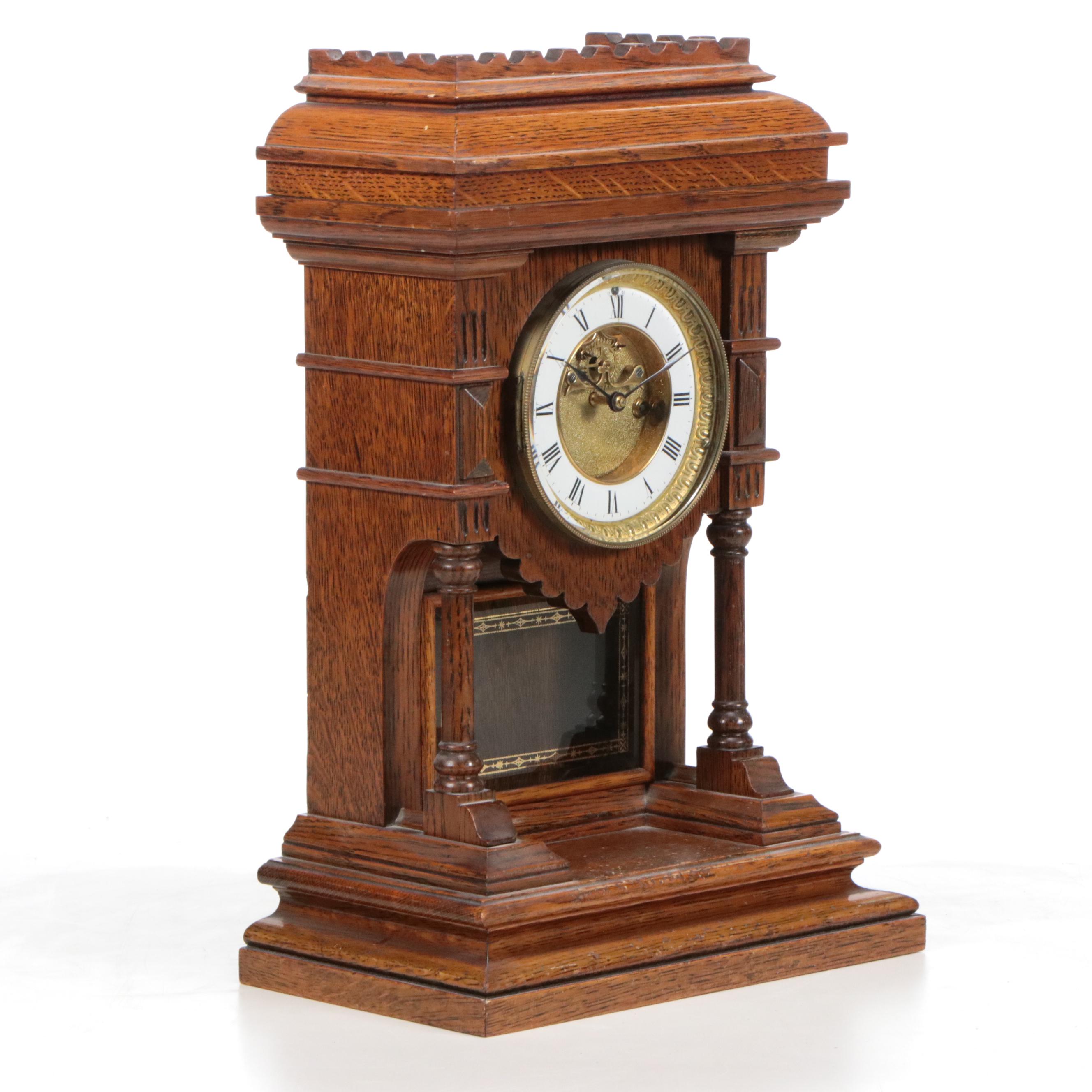 E. N. Welch "Khedive" Quartersawn Oak Mantle Clock, Circa 1880s