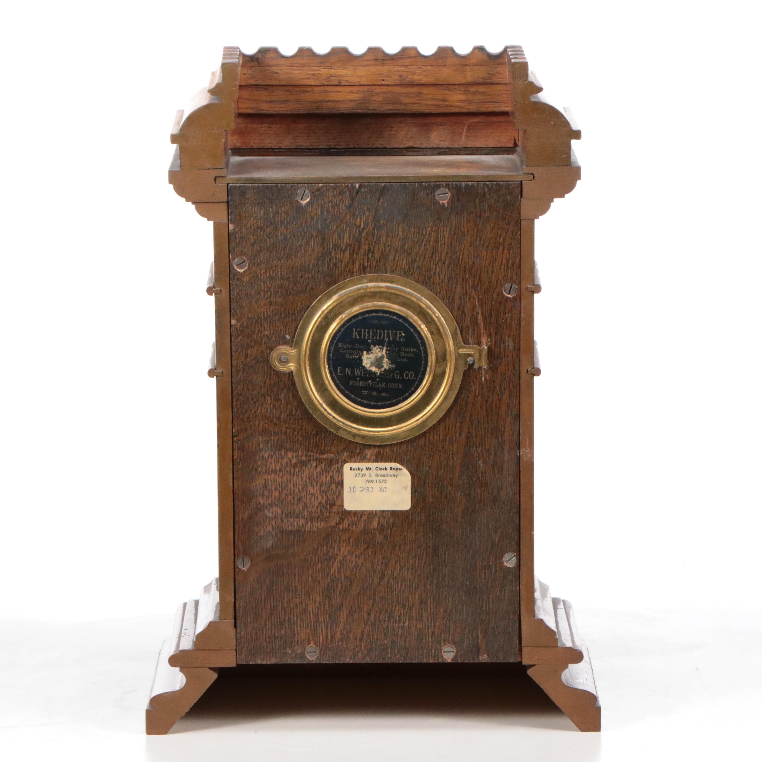E. N. Welch "Khedive" Quartersawn Oak Mantle Clock, Circa 1880s