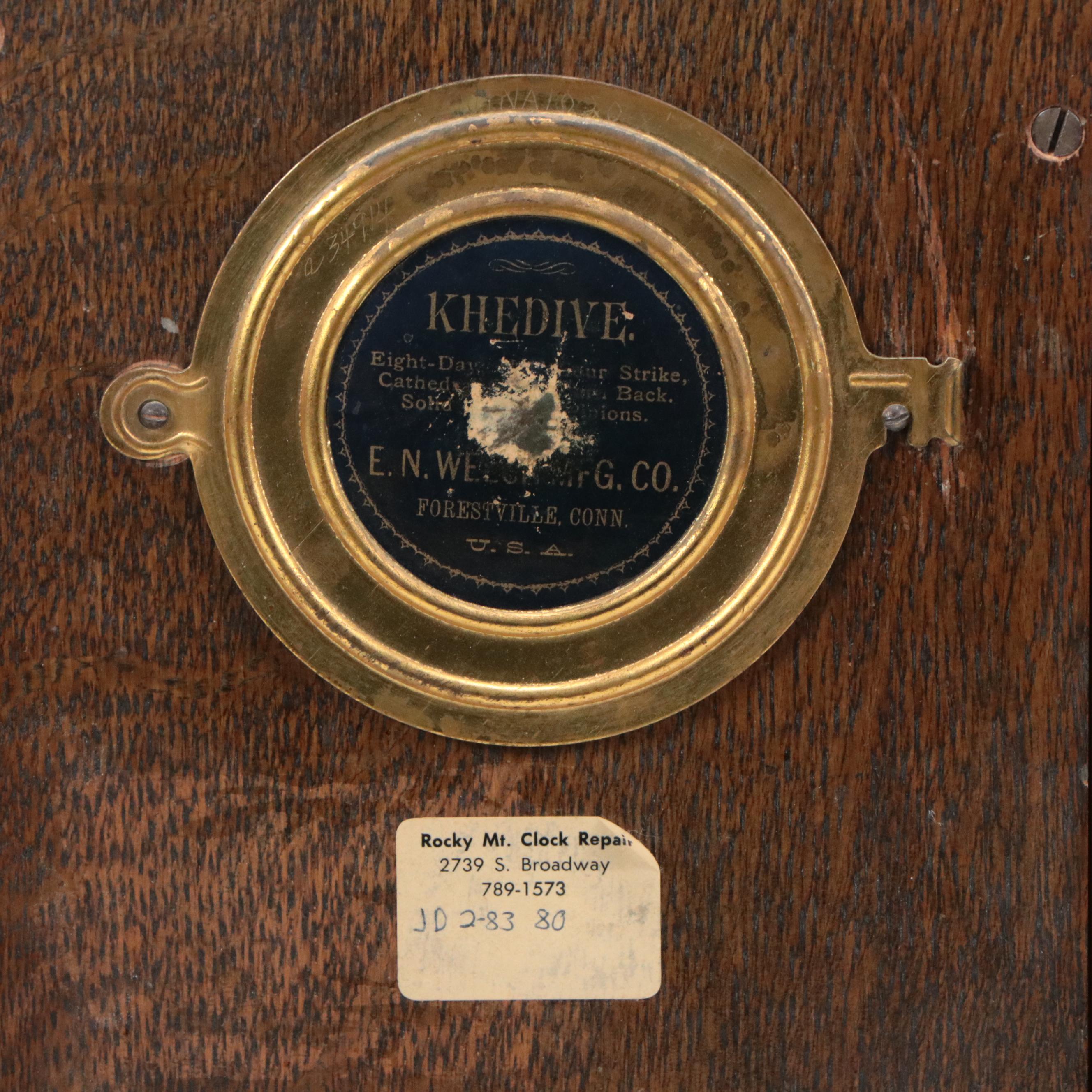 E. N. Welch "Khedive" Quartersawn Oak Mantle Clock, Circa 1880s
