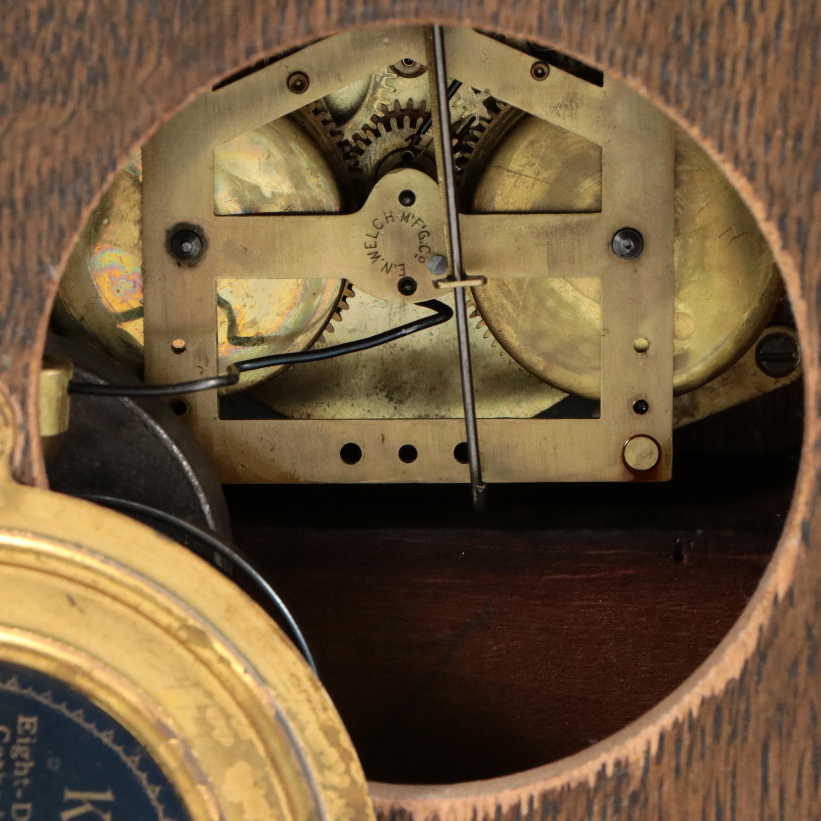 E. N. Welch "Khedive" Quartersawn Oak Mantle Clock, Circa 1880s