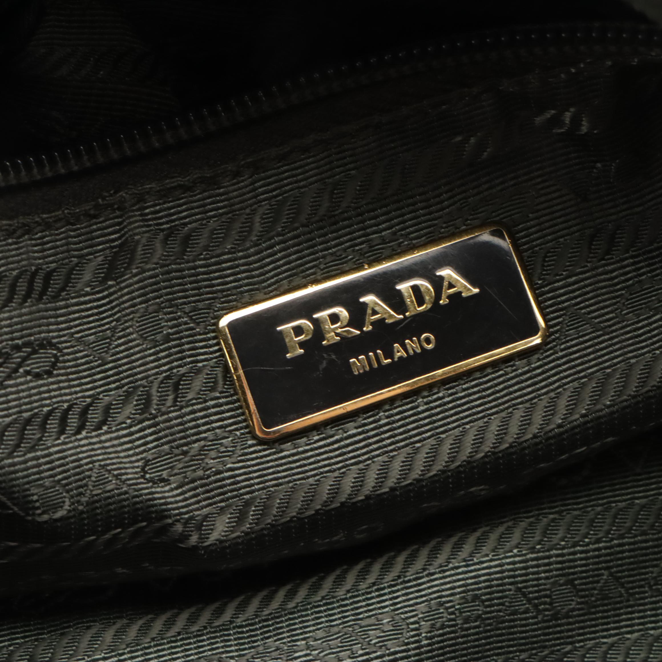 Prada Sage Green Tessuto Nylon and Braided Leather Handle Two-Way Bag