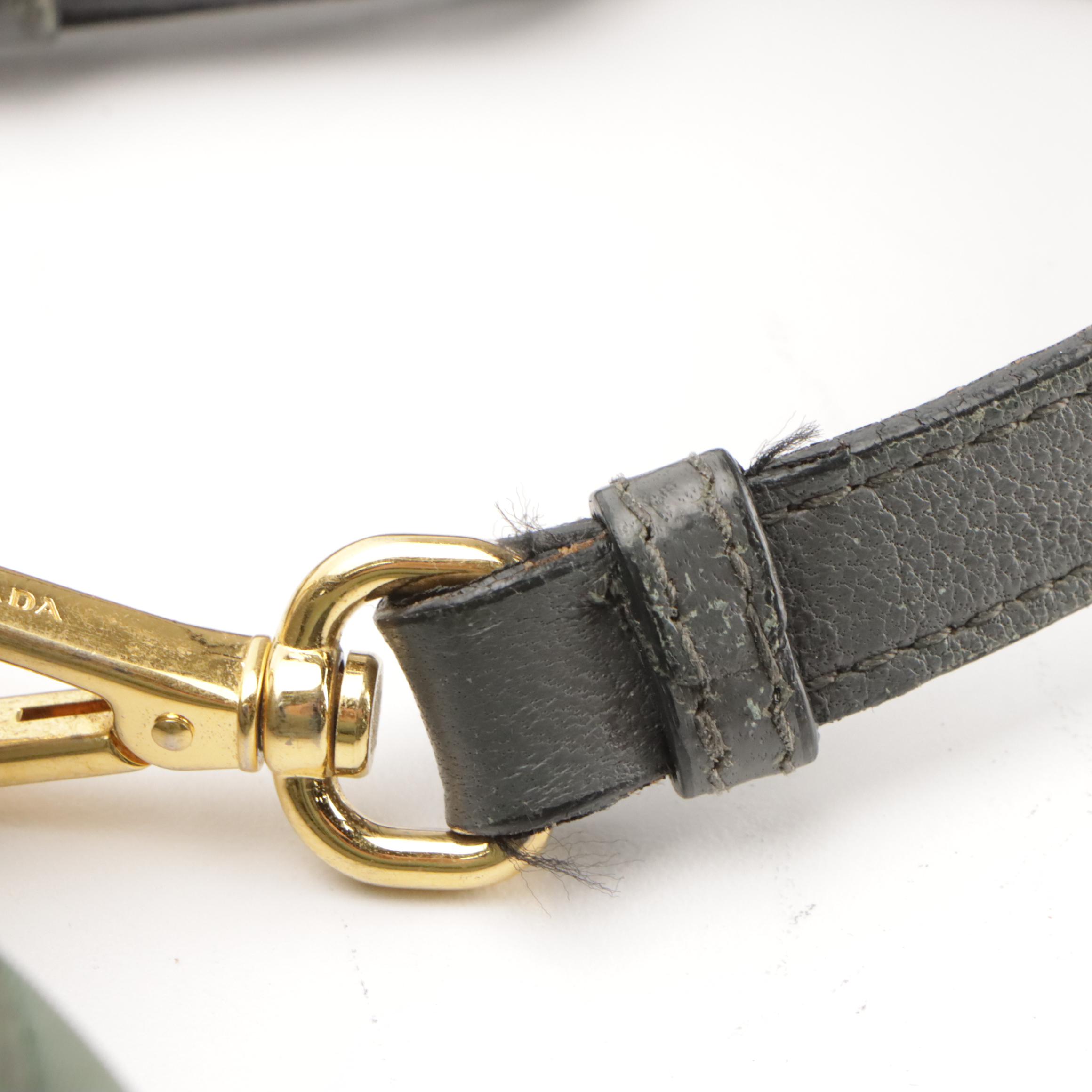 Prada Sage Green Tessuto Nylon and Braided Leather Handle Two-Way Bag