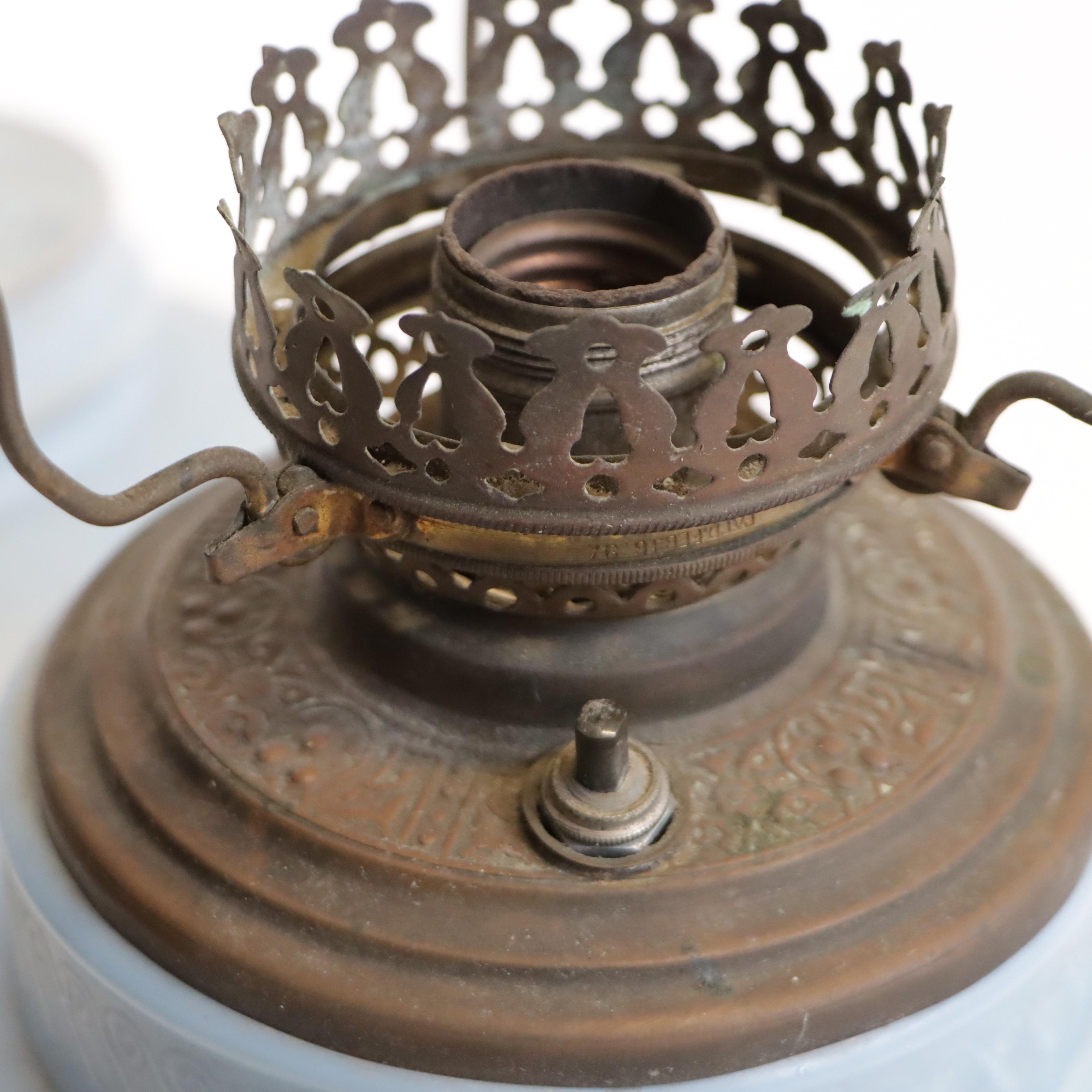 Victorian Style Glass and Iron Oil Lamp and Converted Oil Lamp