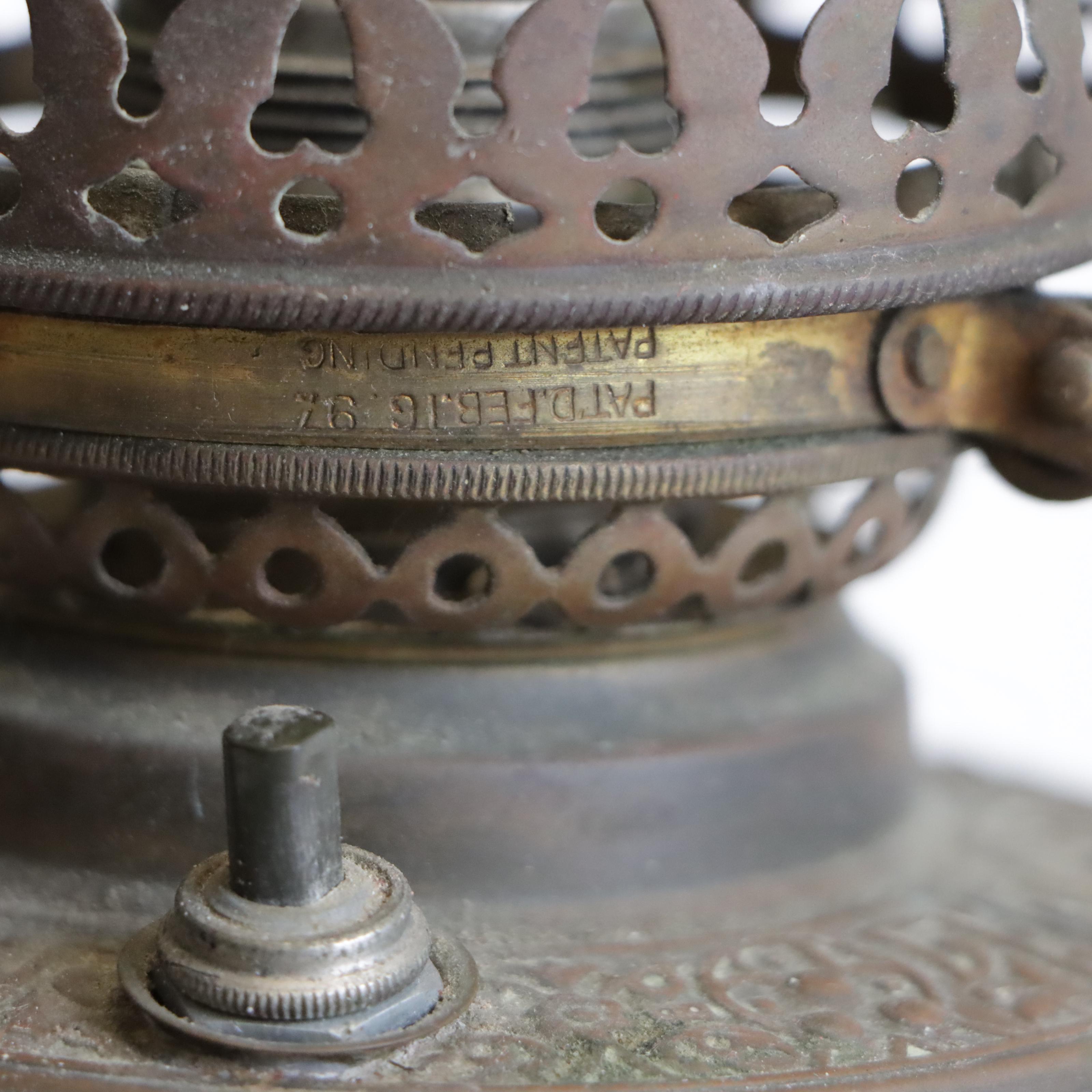 Victorian Style Glass and Iron Oil Lamp and Converted Oil Lamp