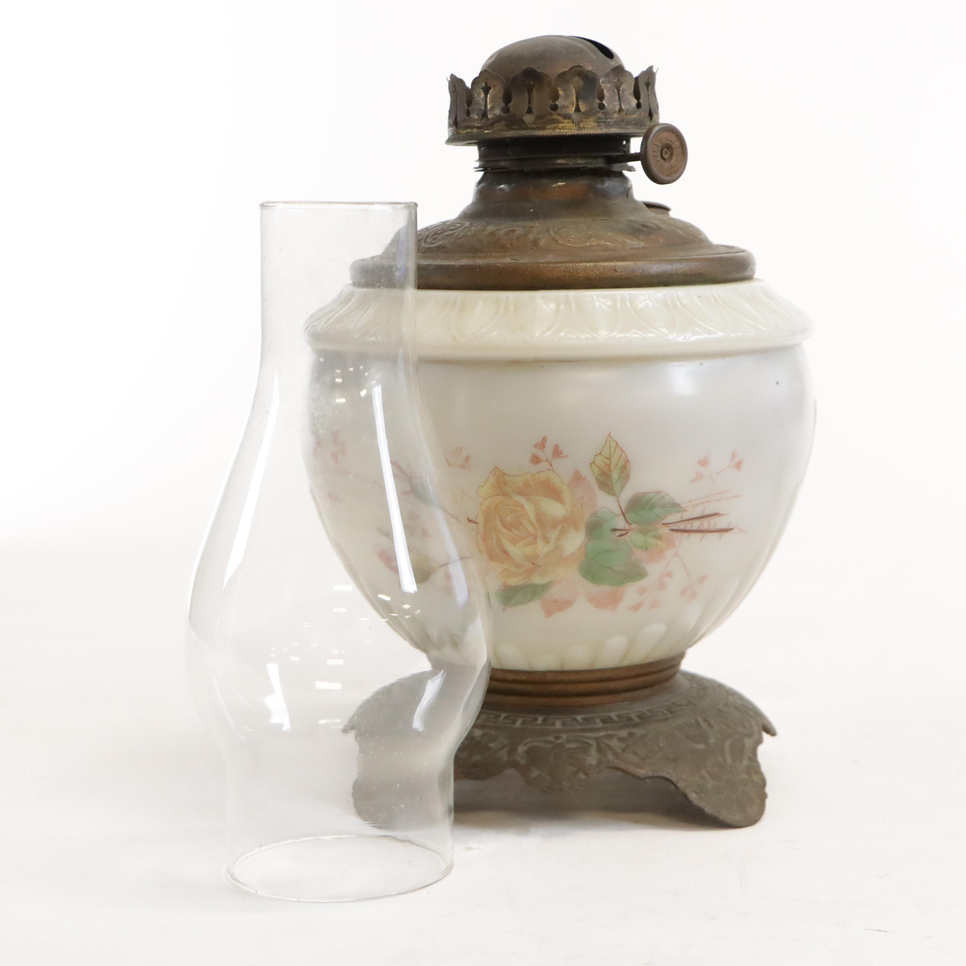 Victorian Style Glass and Iron Oil Lamp and Converted Oil Lamp