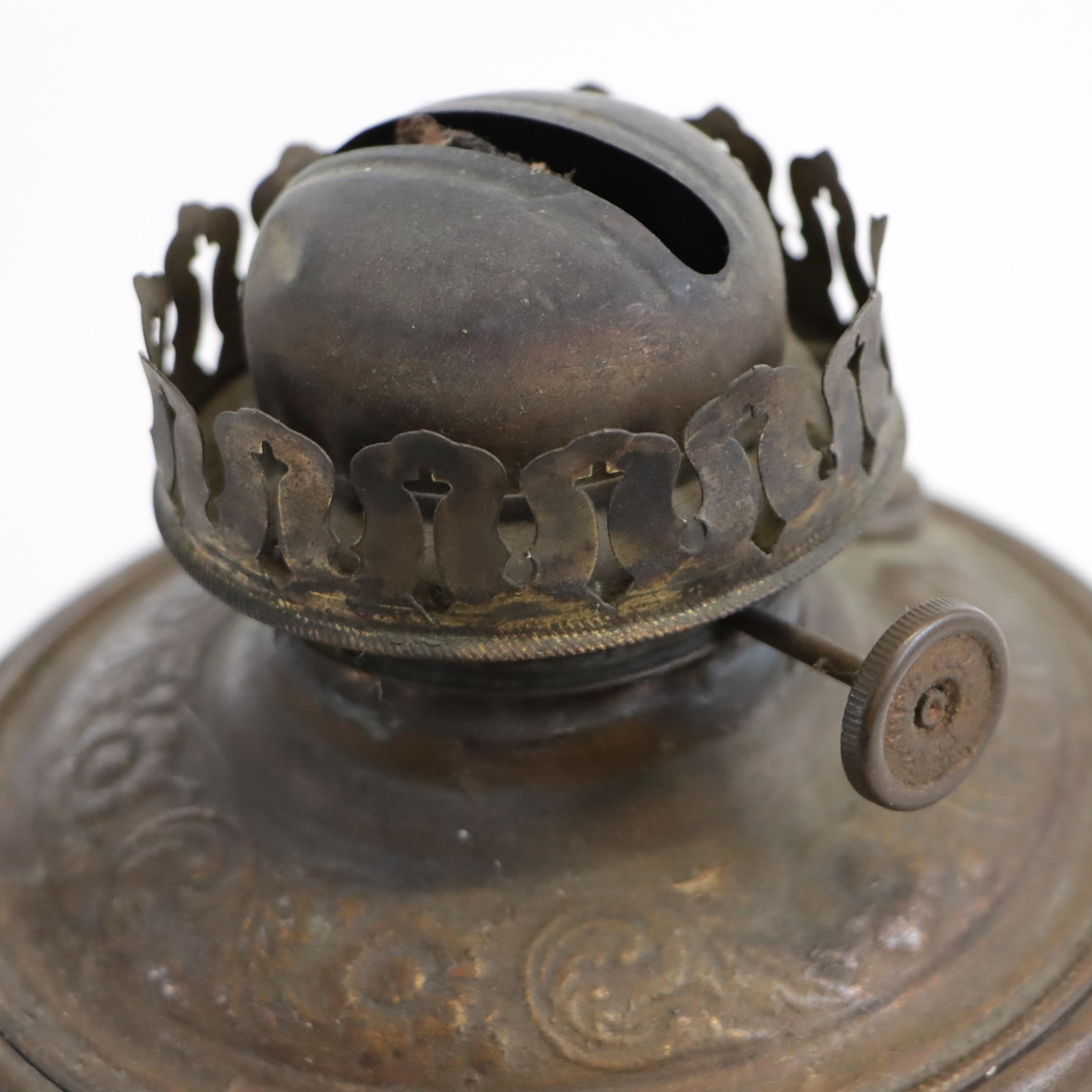 Victorian Style Glass and Iron Oil Lamp and Converted Oil Lamp