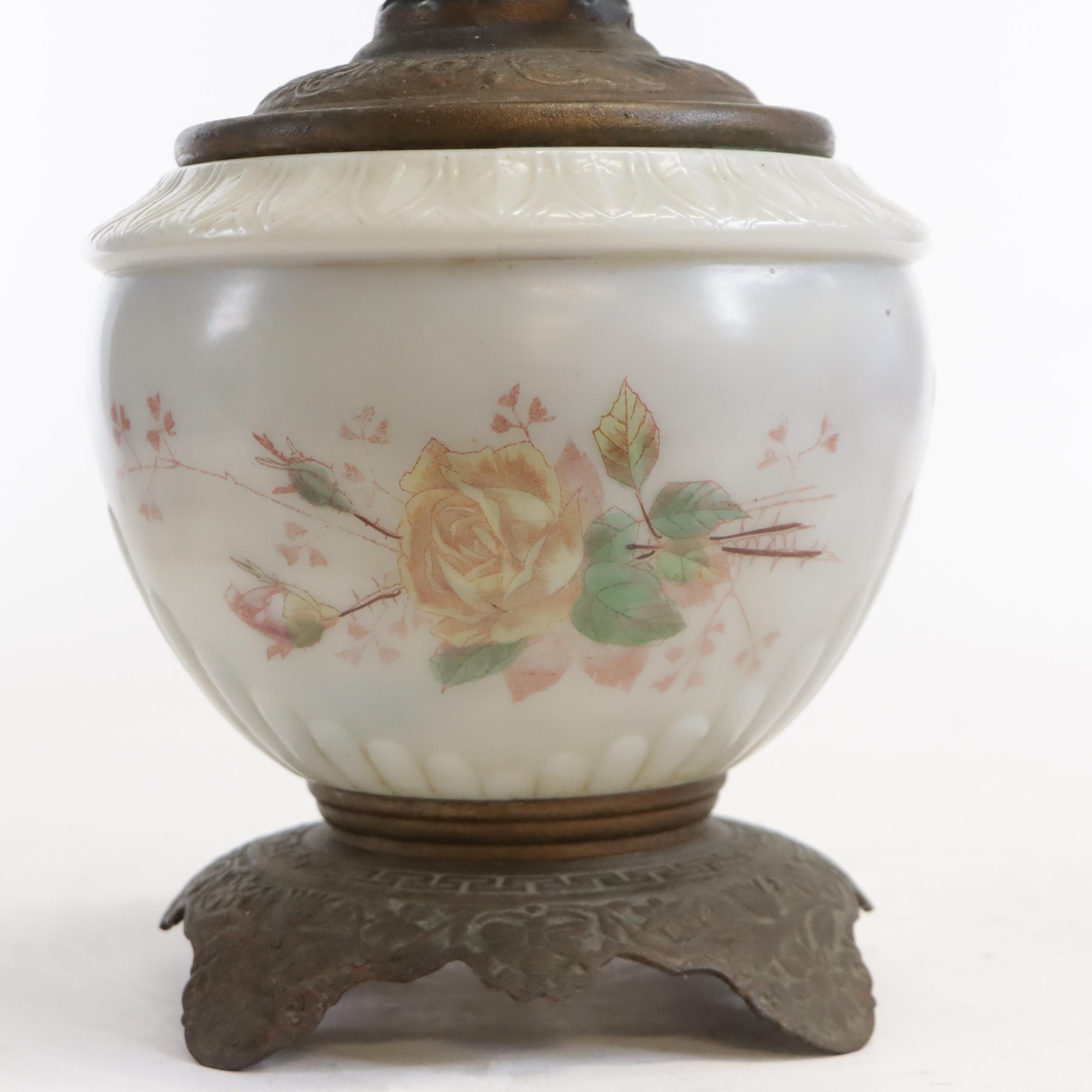 Victorian Style Glass and Iron Oil Lamp and Converted Oil Lamp