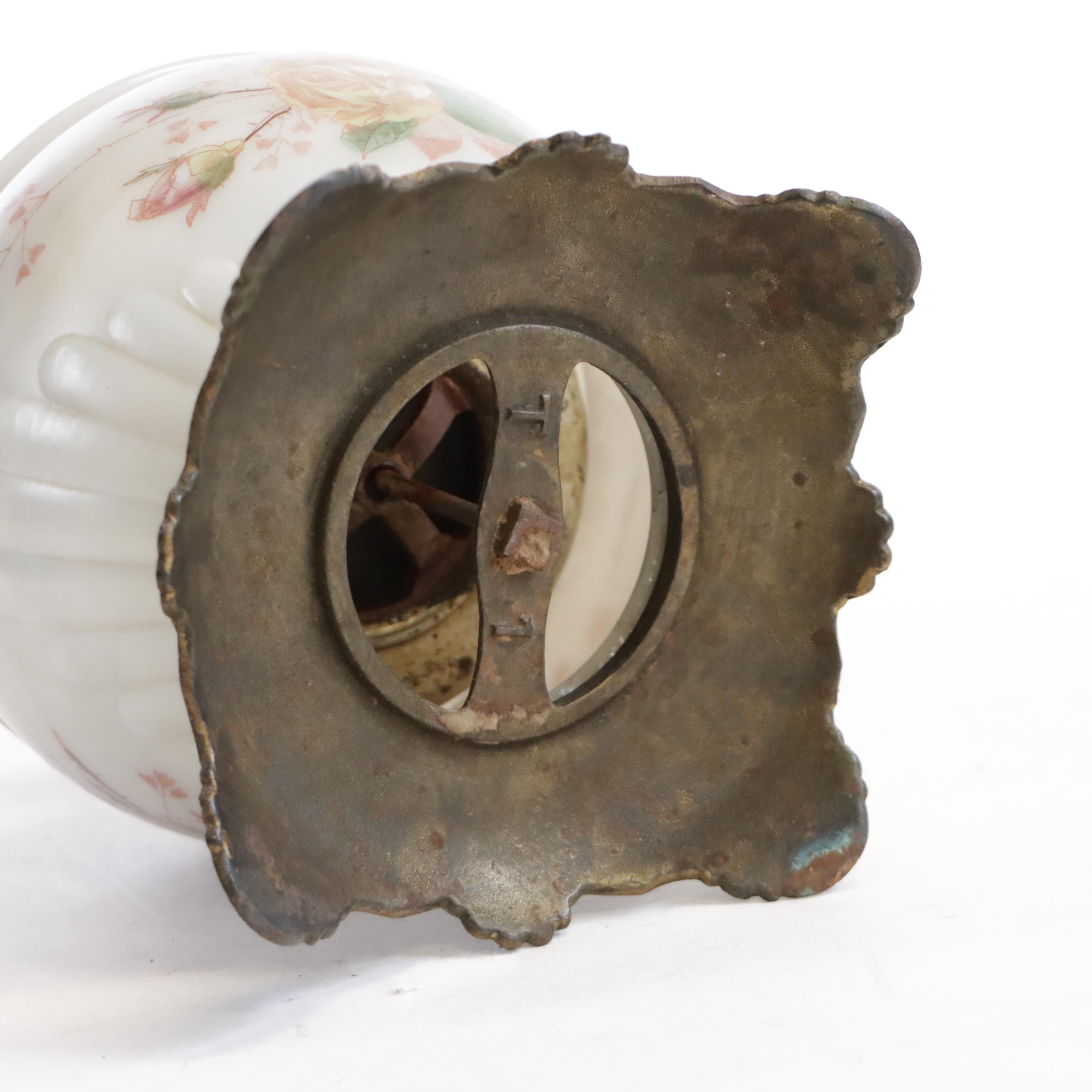 Victorian Style Glass and Iron Oil Lamp and Converted Oil Lamp