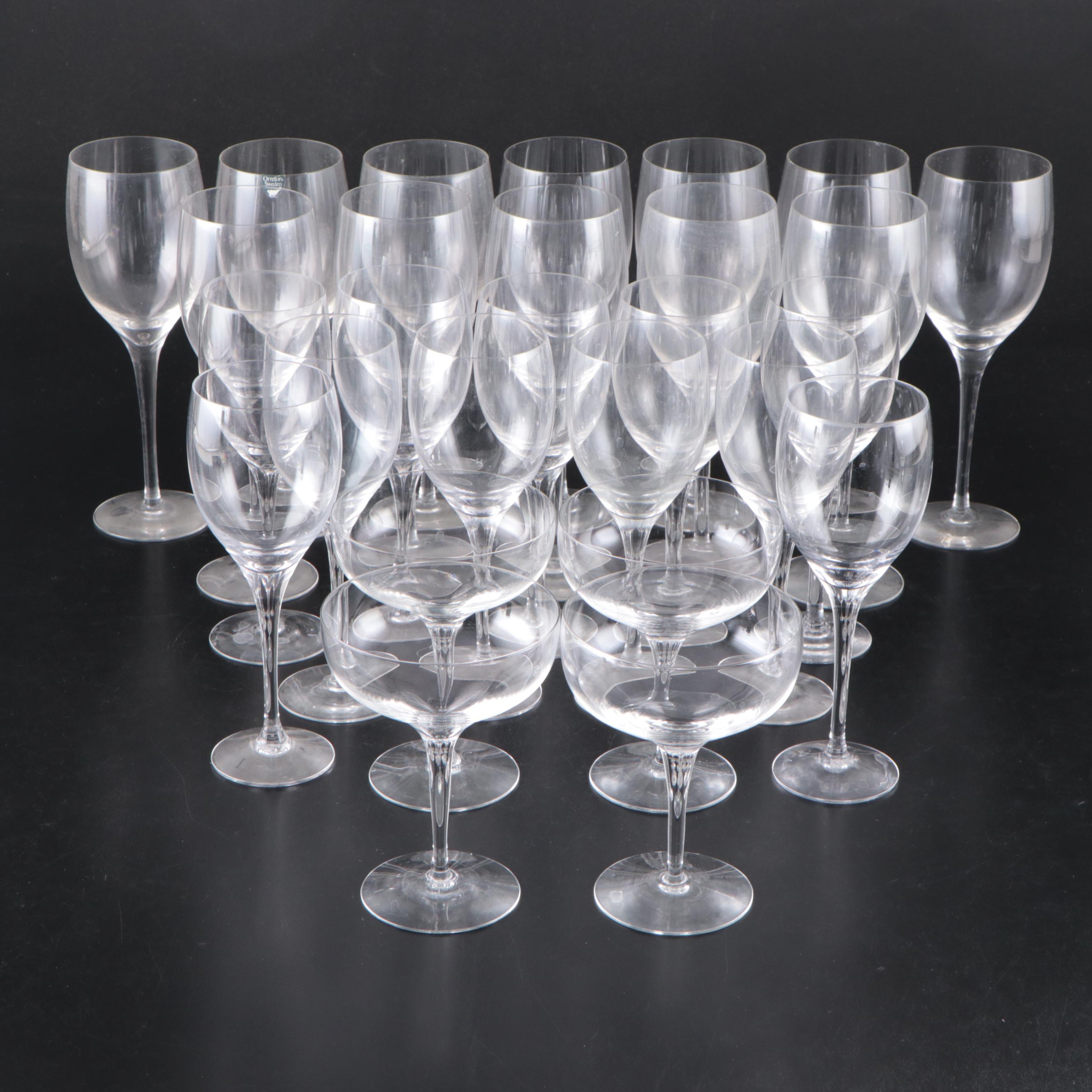 Orrefors "Illusion Clear" Crystal Goblets, Wine Glasses, and Champagne Coupes