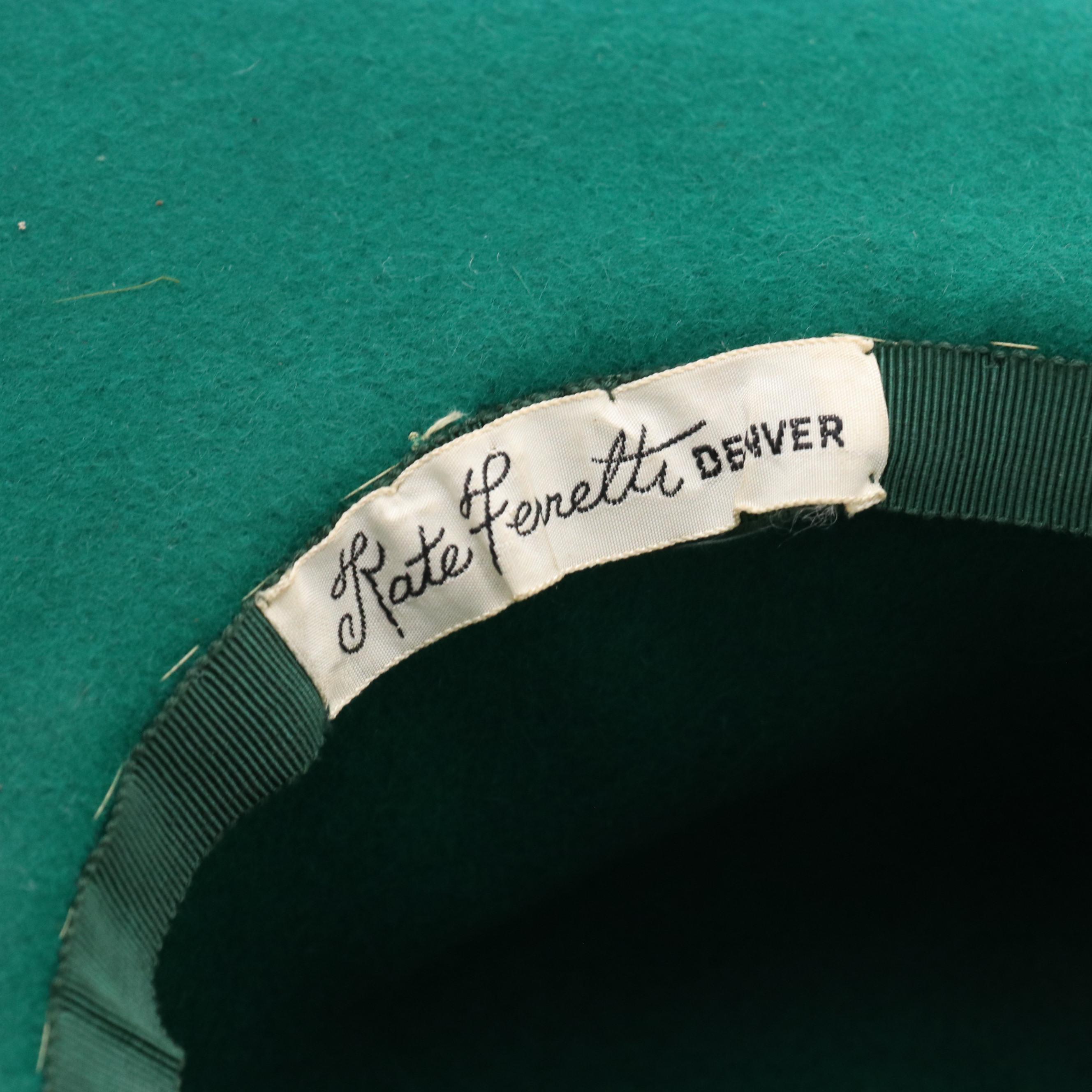 Flamand Vintage Emerald Green Velour Pheasant Feather Wide Brim Hat with Box