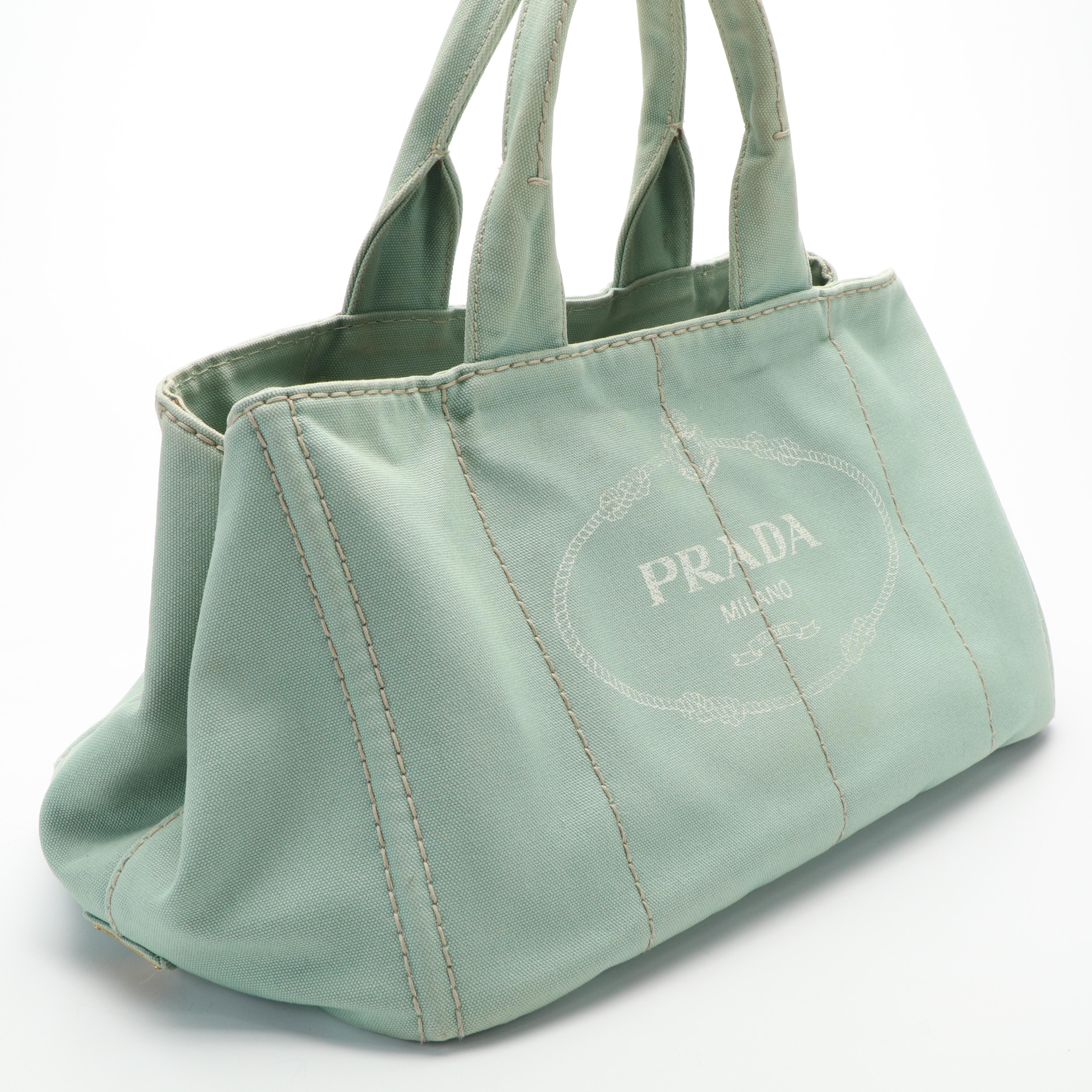 Prada Canapa Logo Tote Bag in Green Canvas
