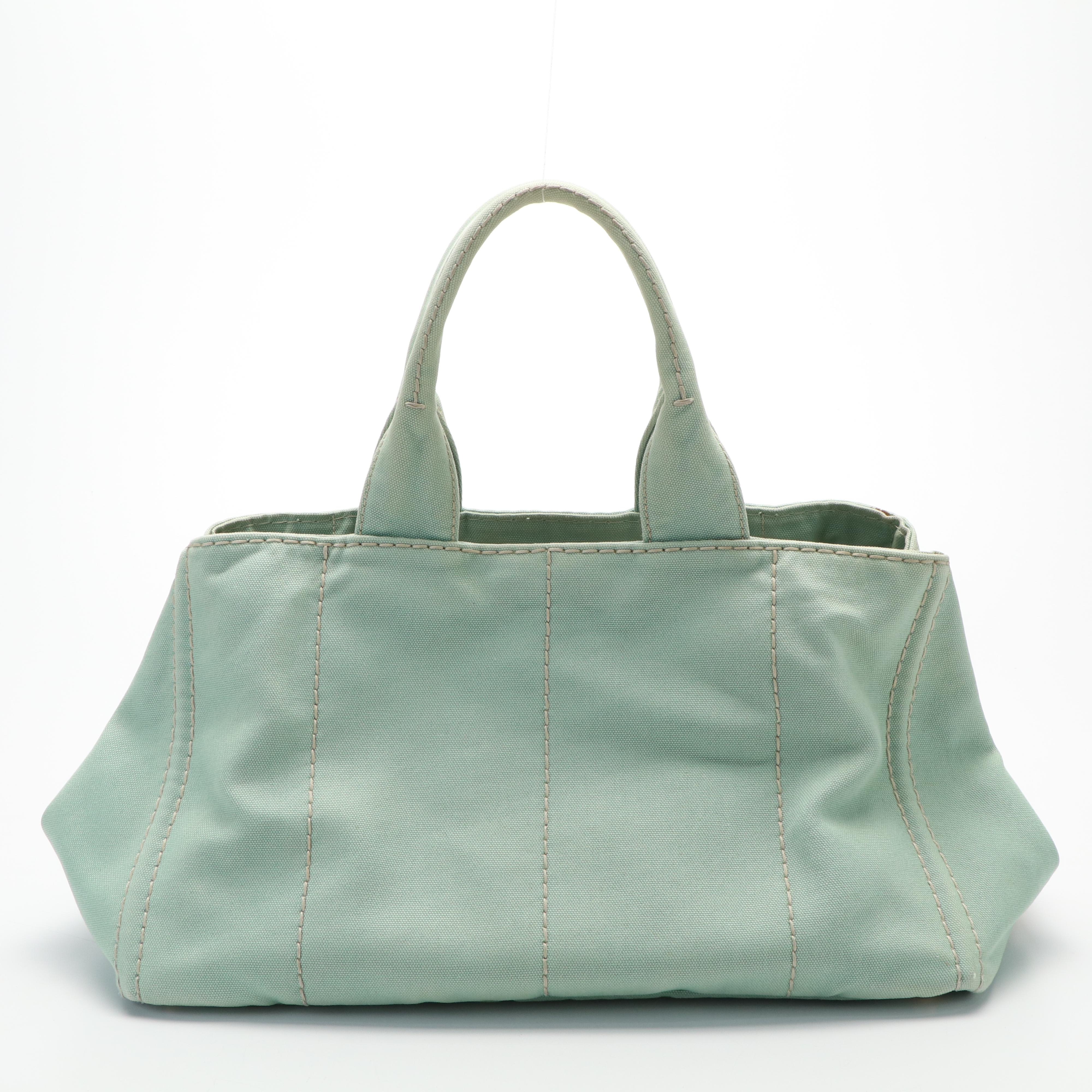 Prada Canapa Logo Tote Bag in Green Canvas