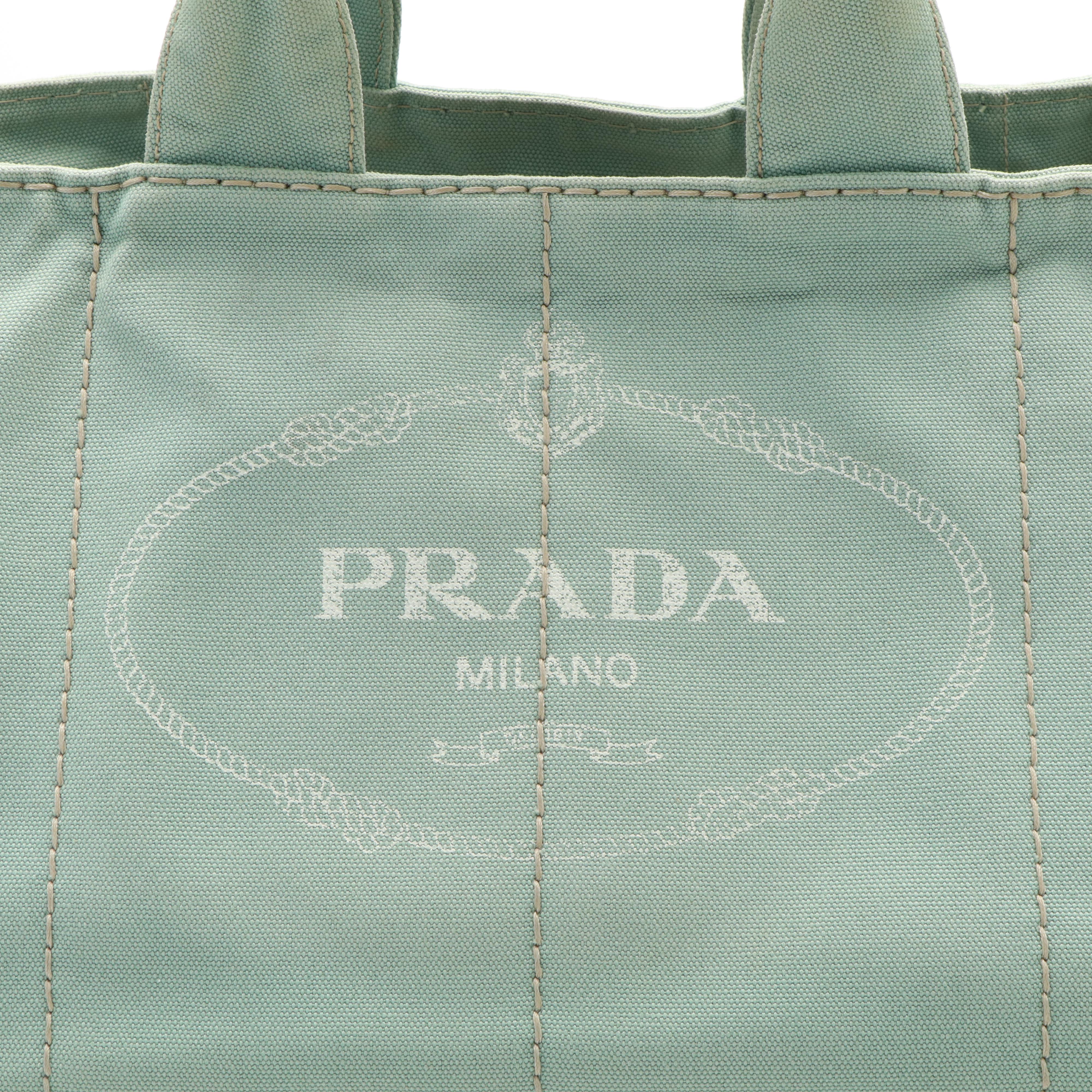 Prada Canapa Logo Tote Bag in Green Canvas