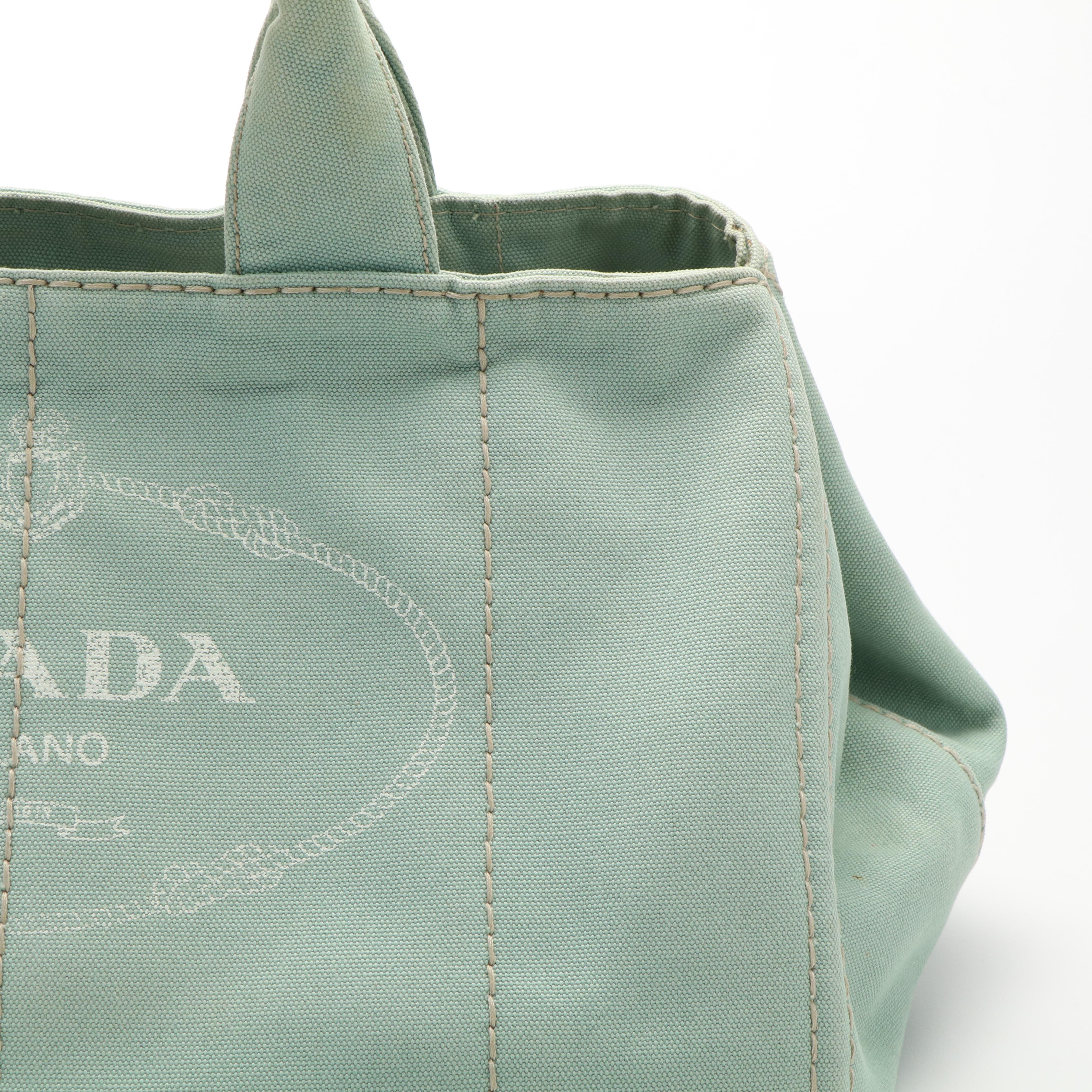 Prada Canapa Logo Tote Bag in Green Canvas