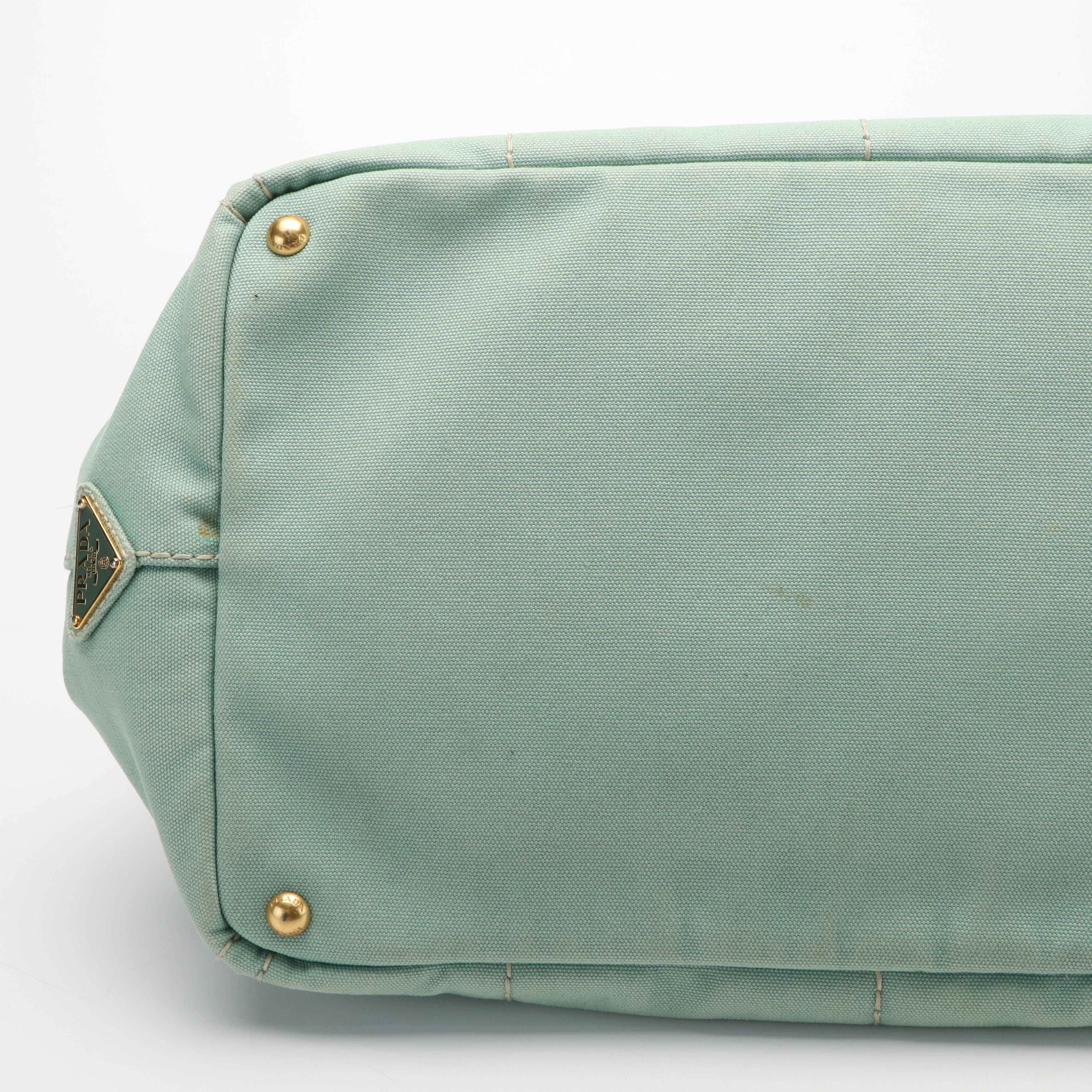 Prada Canapa Logo Tote Bag in Green Canvas