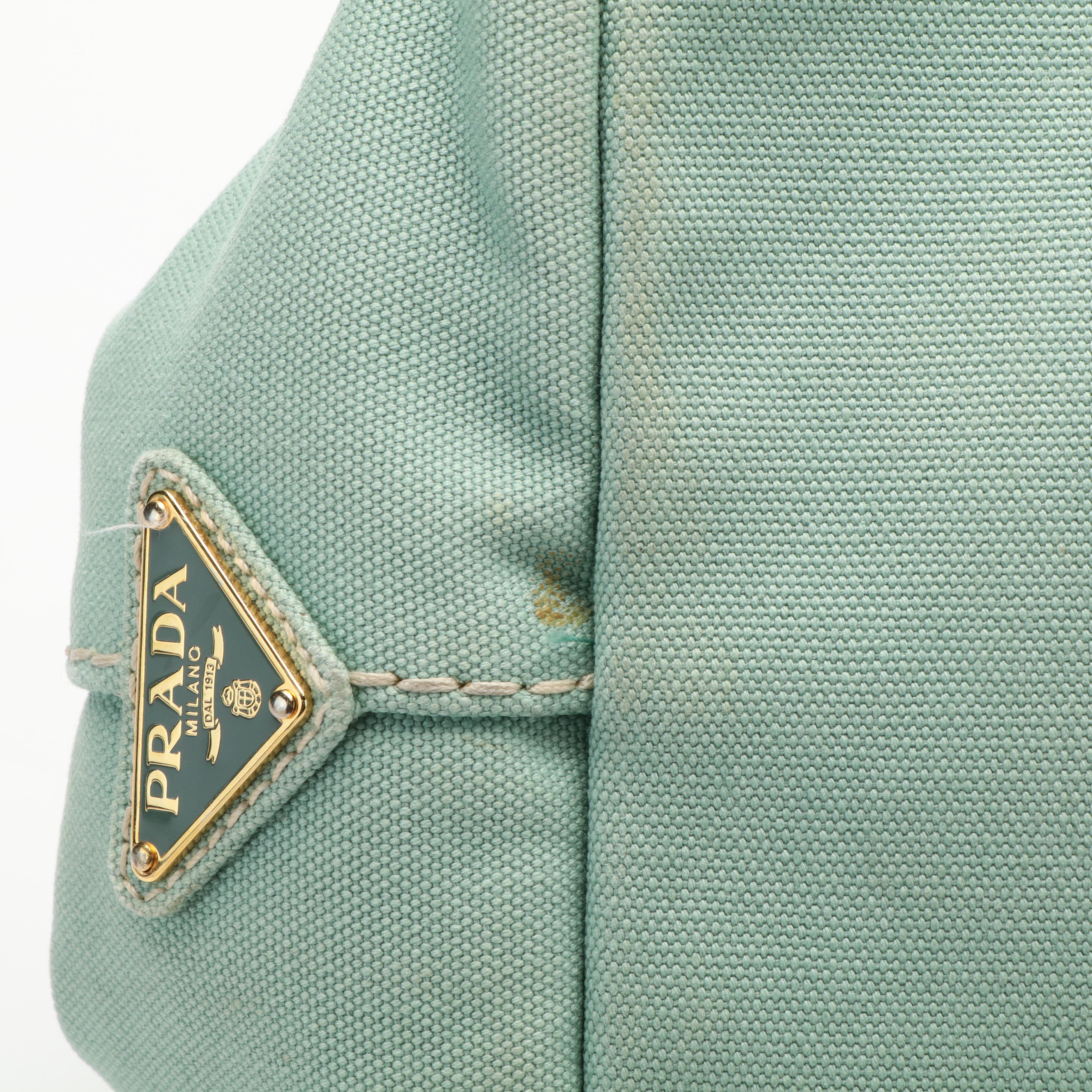 Prada Canapa Logo Tote Bag in Green Canvas