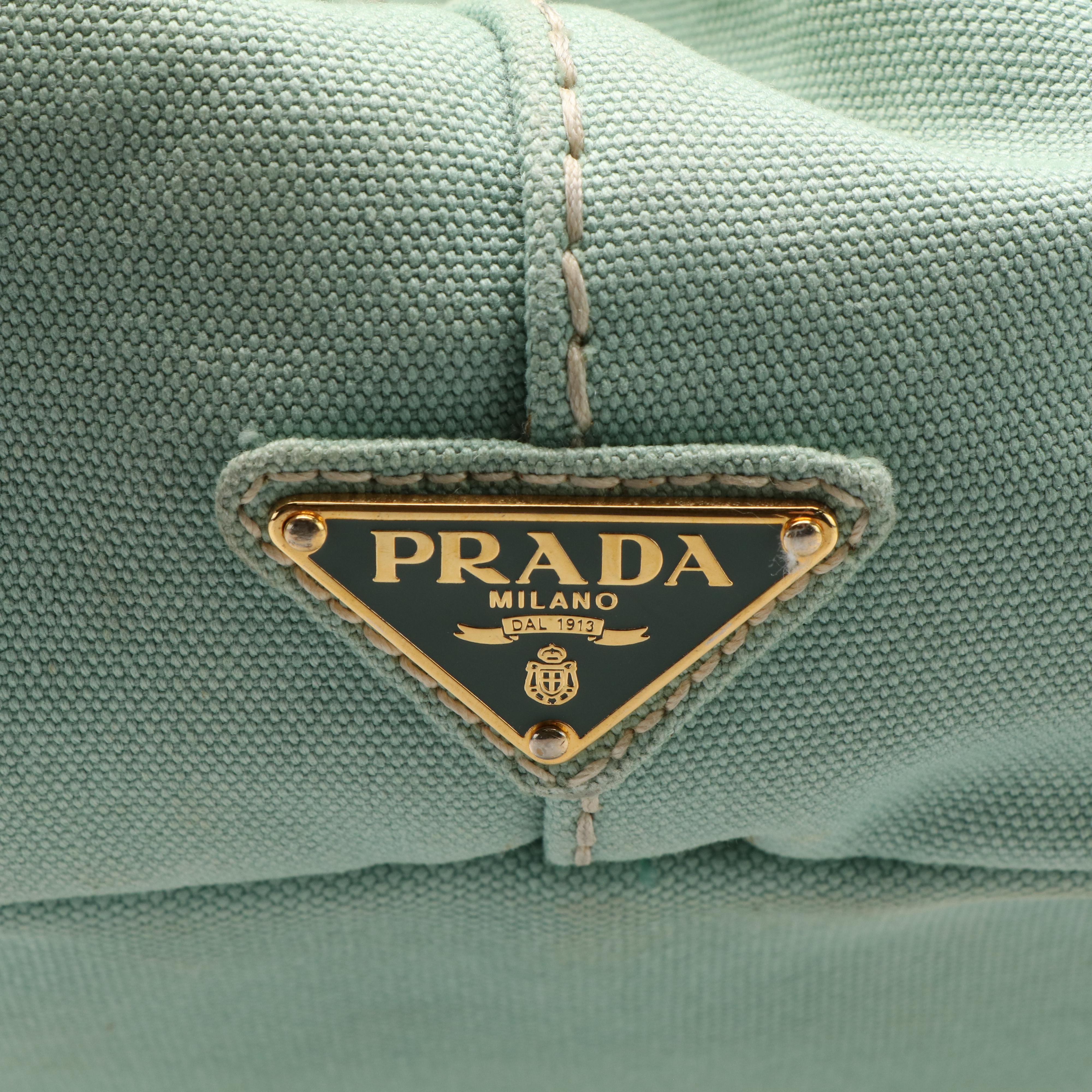 Prada Canapa Logo Tote Bag in Green Canvas