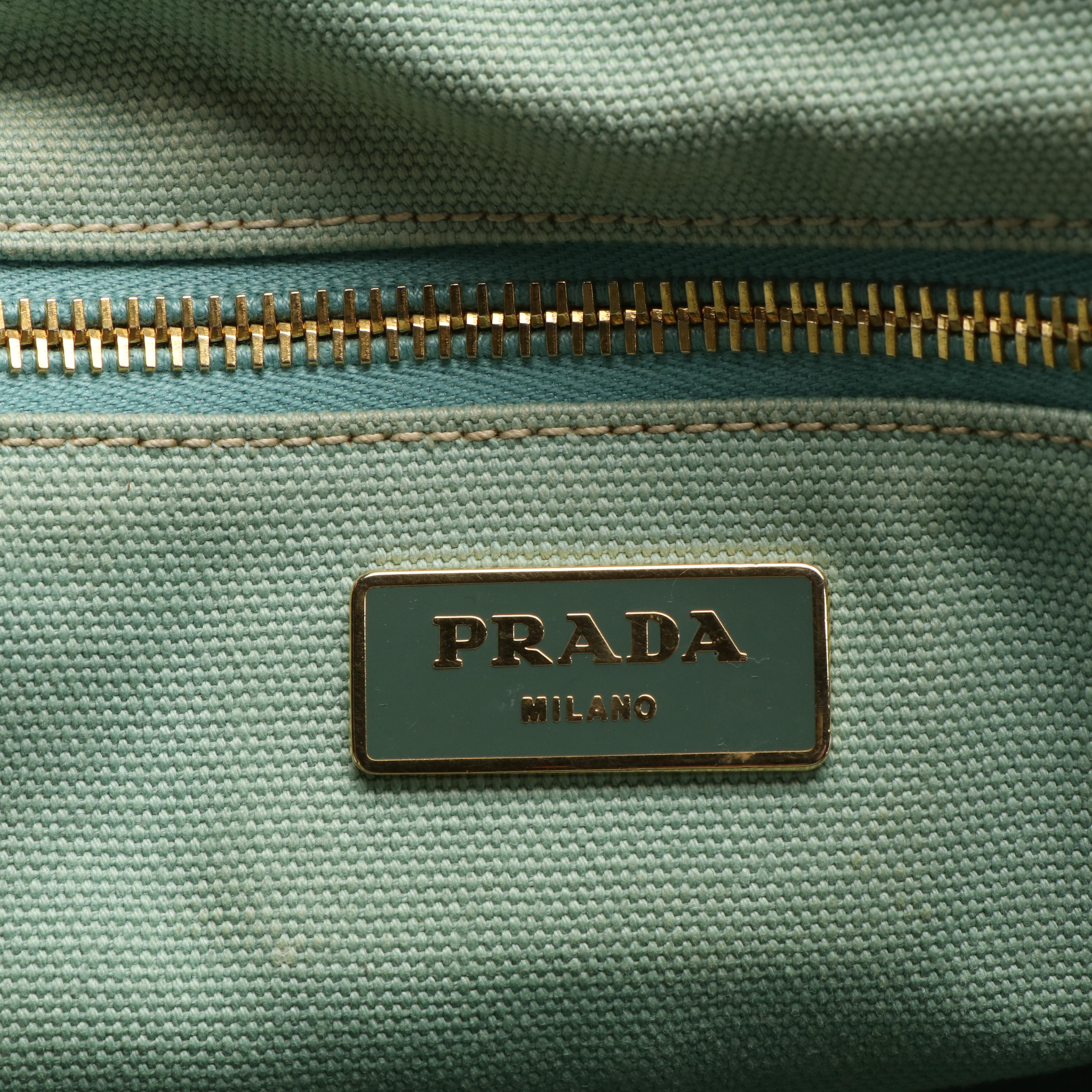 Prada Canapa Logo Tote Bag in Green Canvas