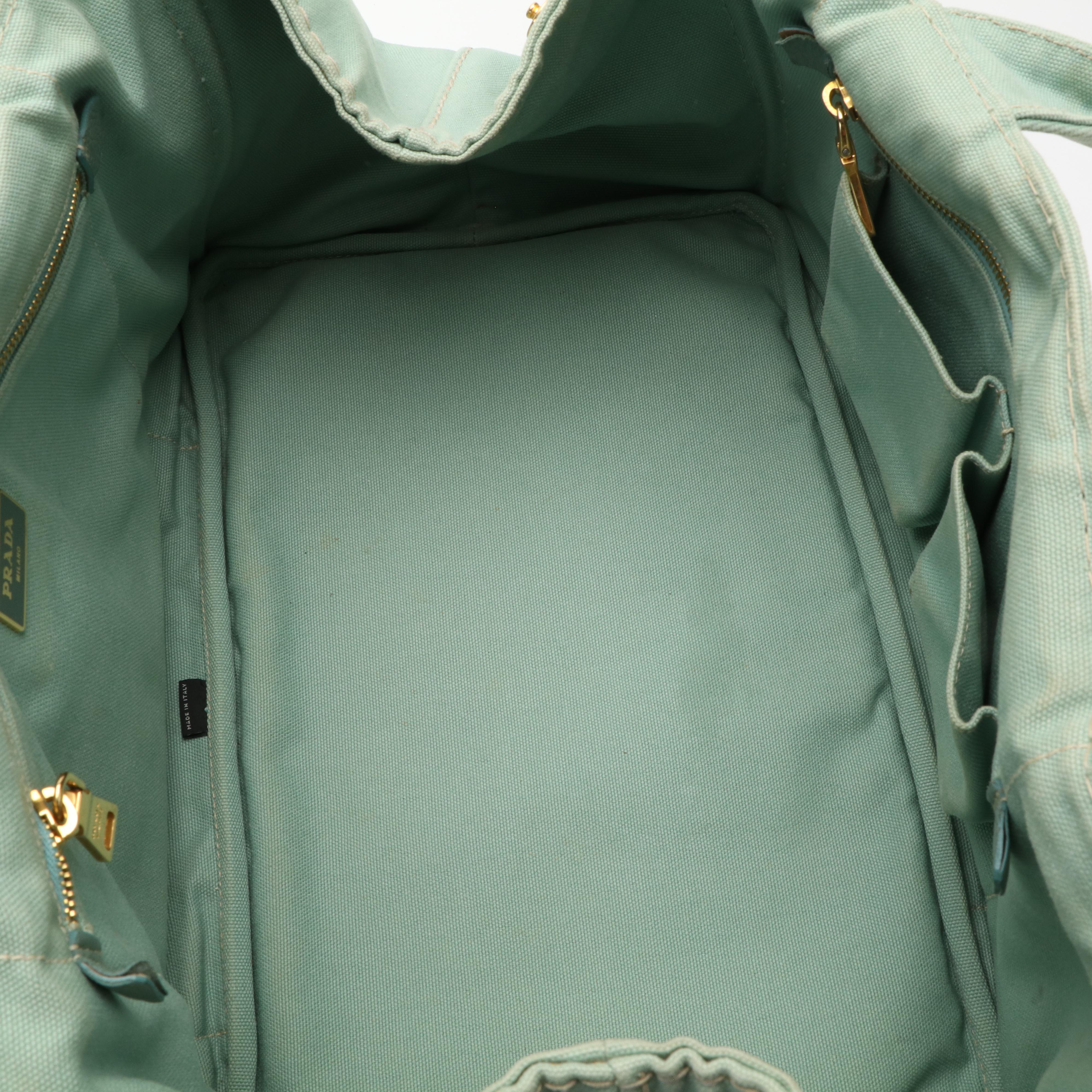 Prada Canapa Logo Tote Bag in Green Canvas