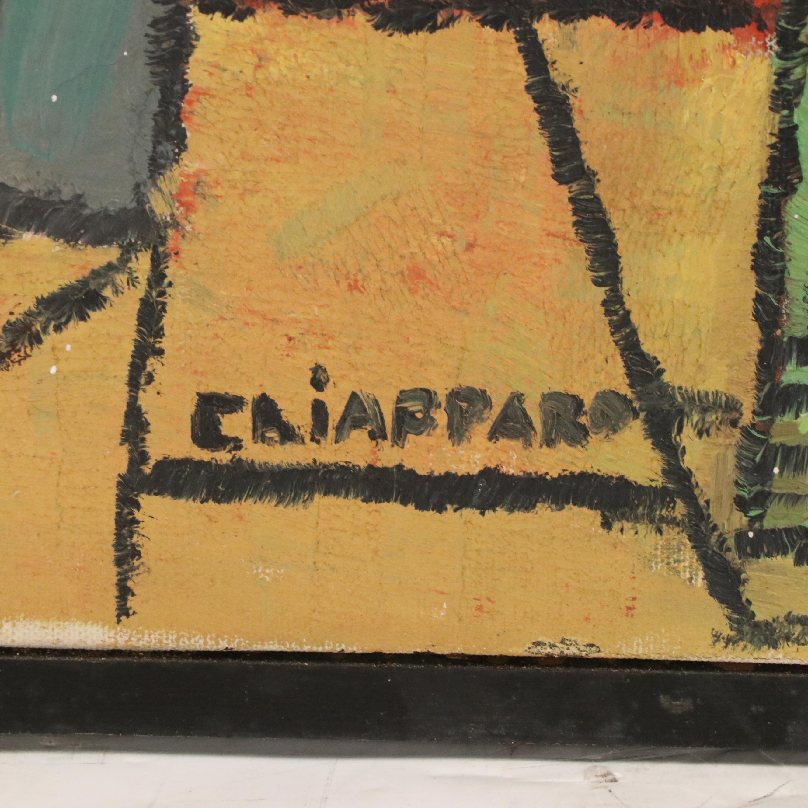 Naive Style Oil Painting of a Street Scene, Mid-Late 20th Century