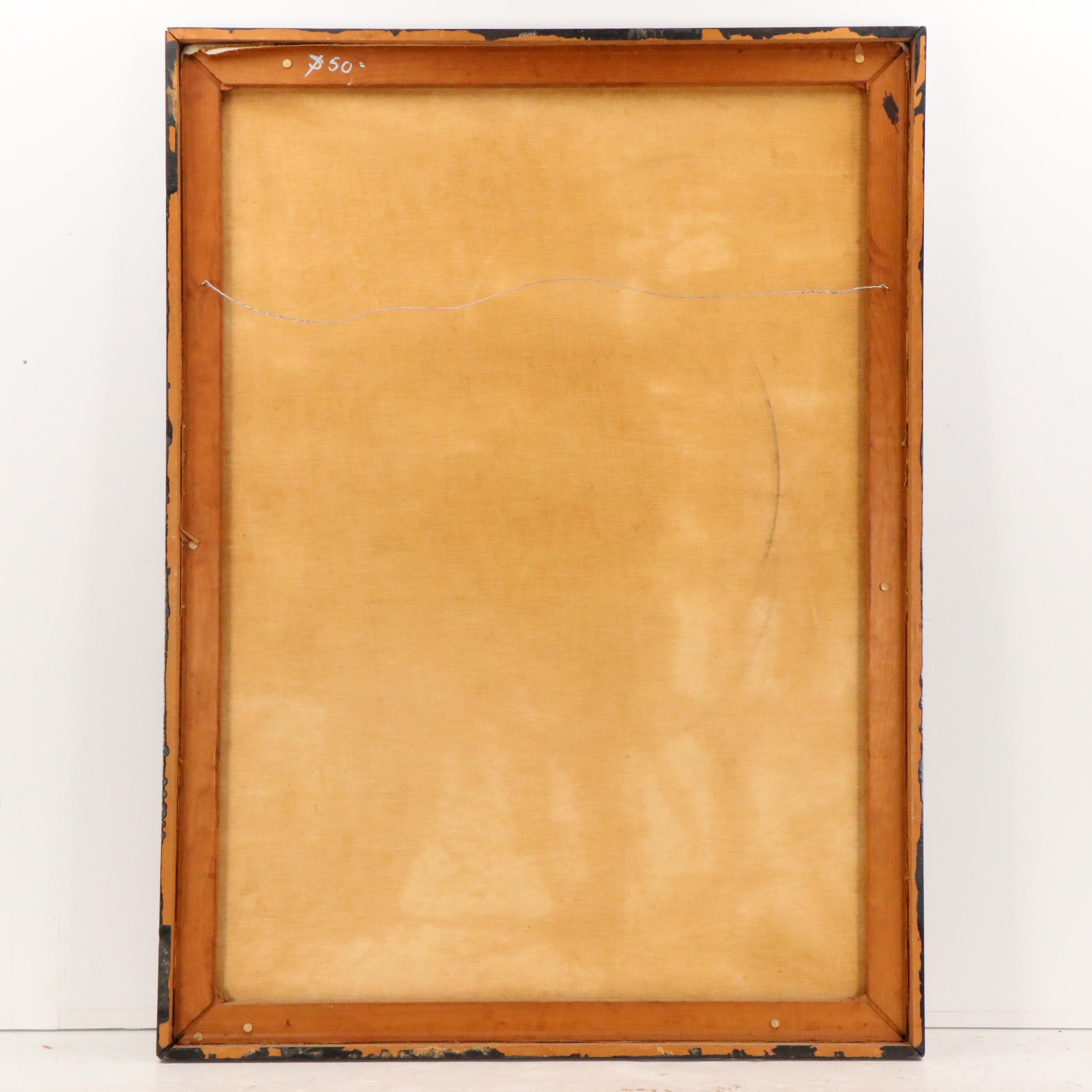 Naive Style Oil Painting of a Street Scene, Mid-Late 20th Century