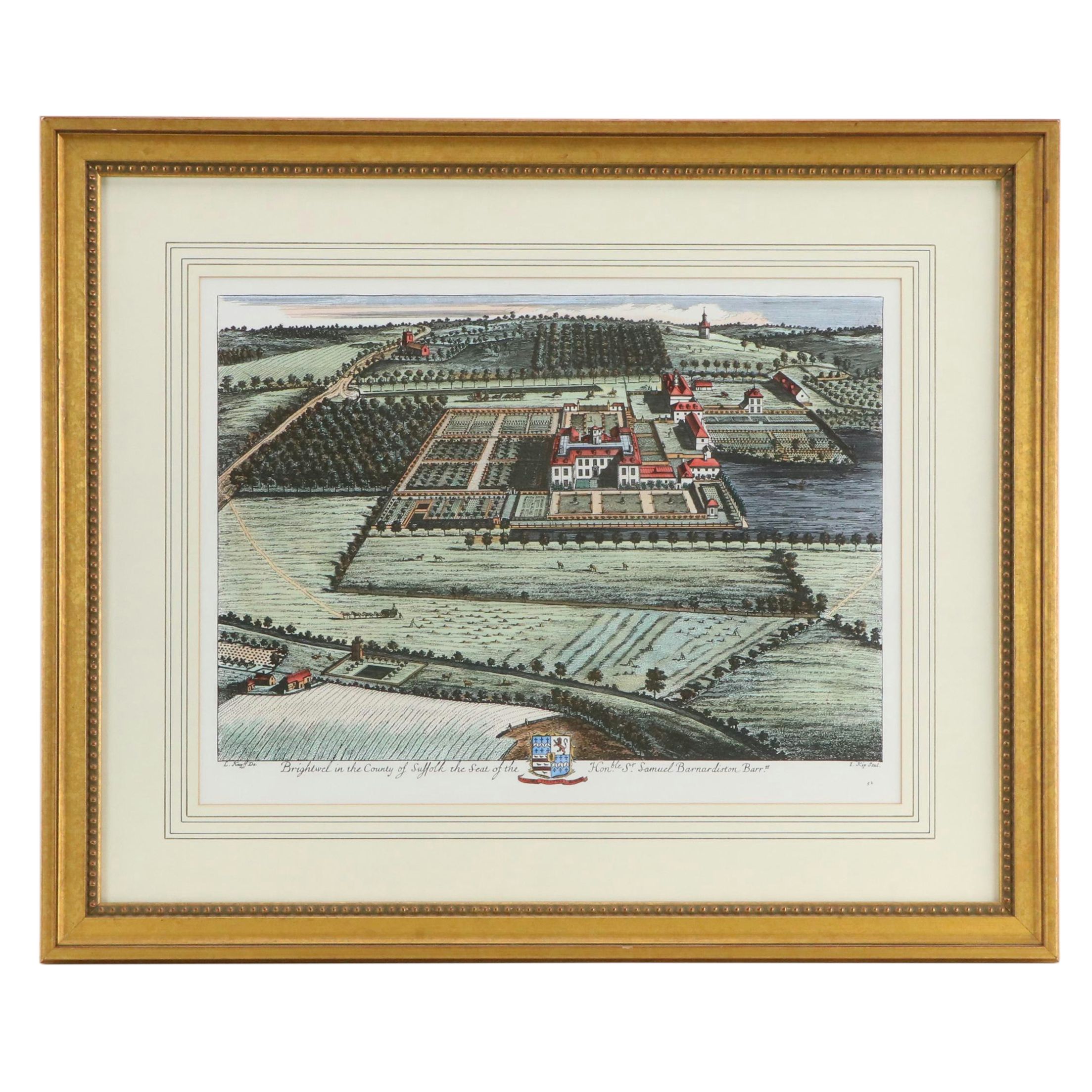 Johannes Kip Hand-Colored Engraving "Brightwell in the County of Suffolk"