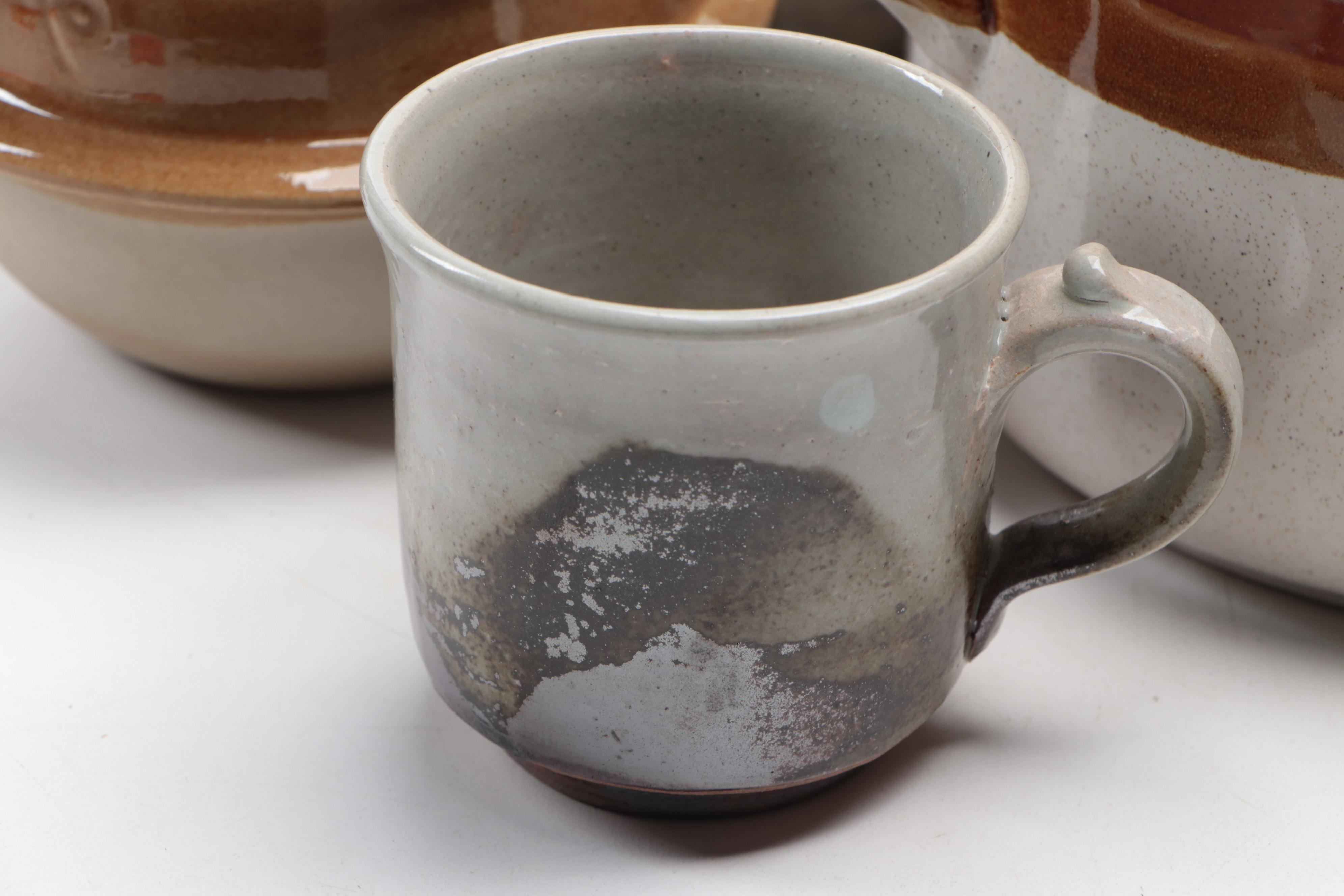 Brownware Bean Pot with Other Tableware and Vase