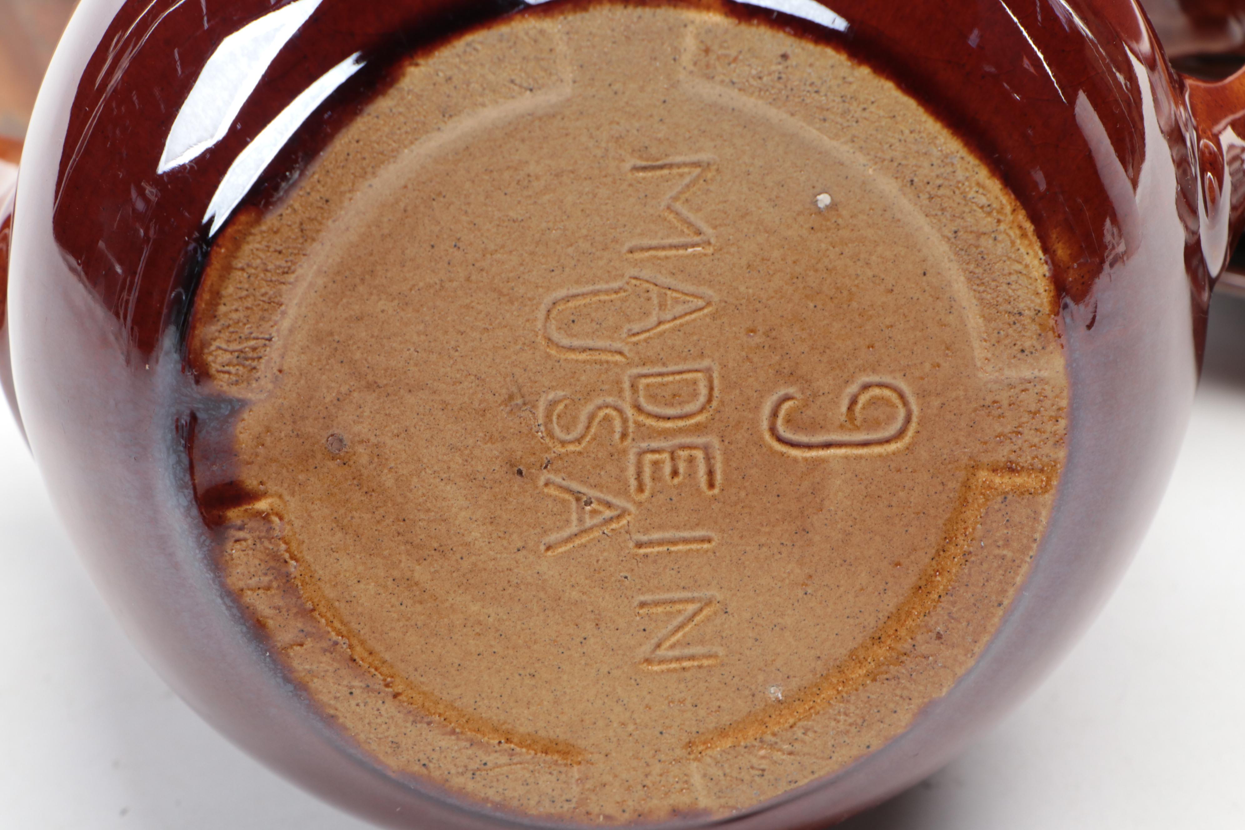Brownware Bean Pot with Other Tableware and Vase