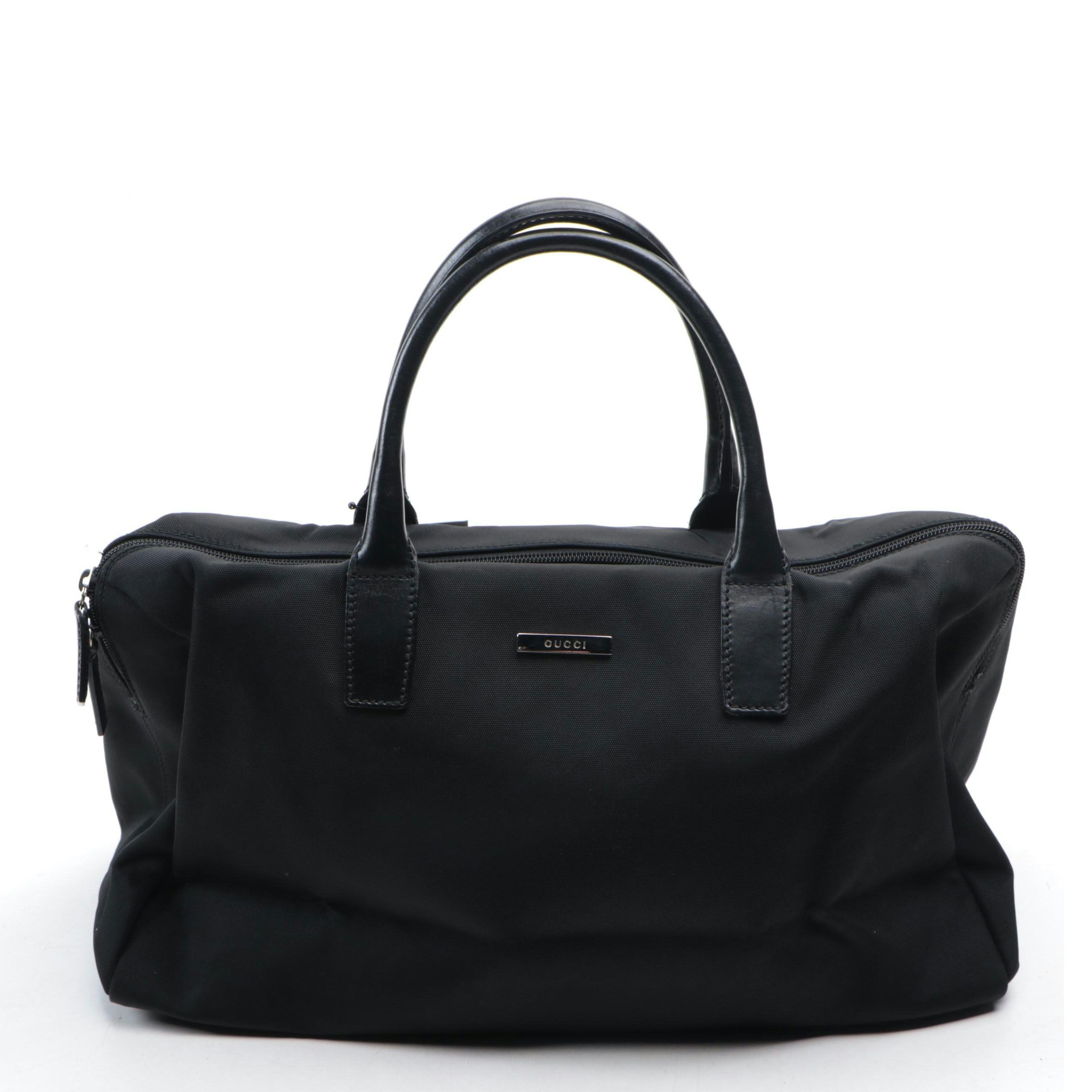 Gucci Small Duffle Bag in Nylon Canvas with Leather Trim