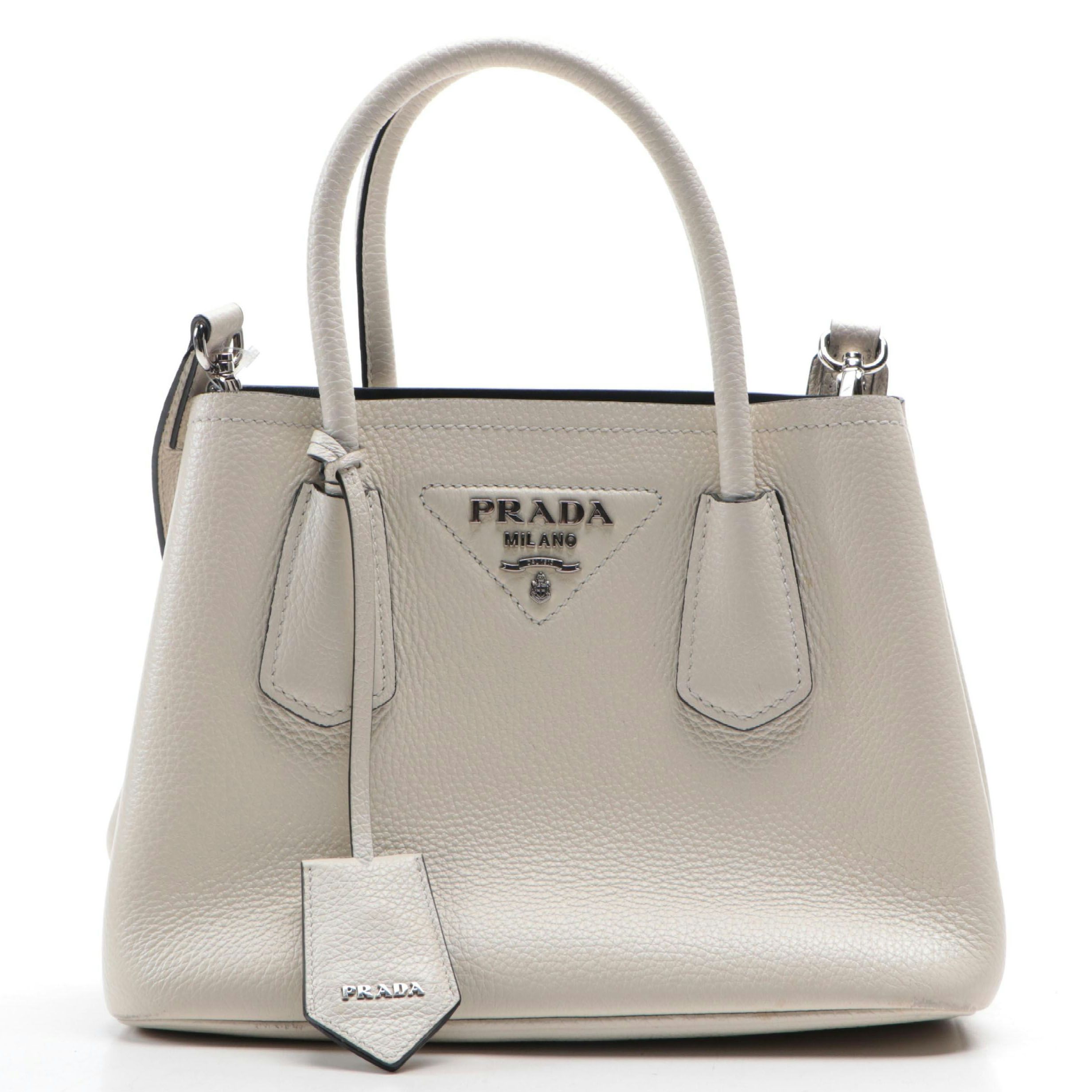 Prada Double Bag Mini in White Vitello Daino Leather