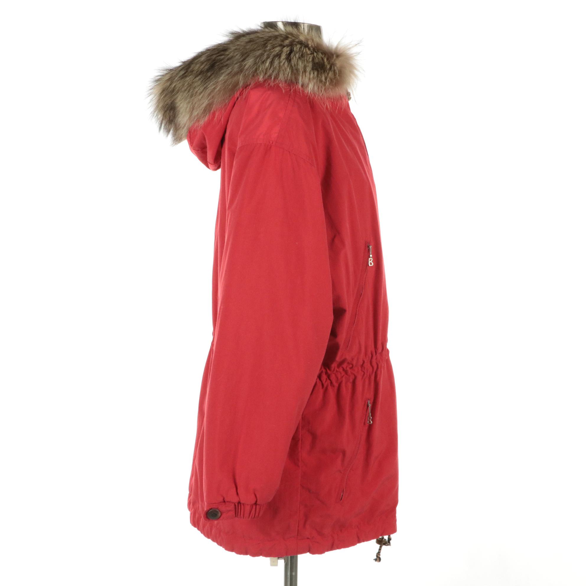 Bogner Cinched Waist Parka Ski Jacket with Raccoon Fur Trimmed Hood
