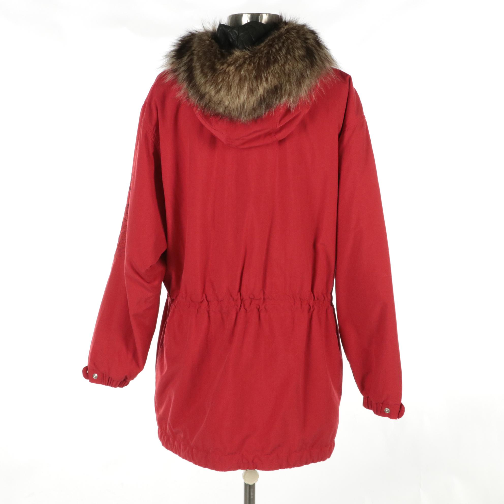 Bogner Cinched Waist Parka Ski Jacket with Raccoon Fur Trimmed Hood