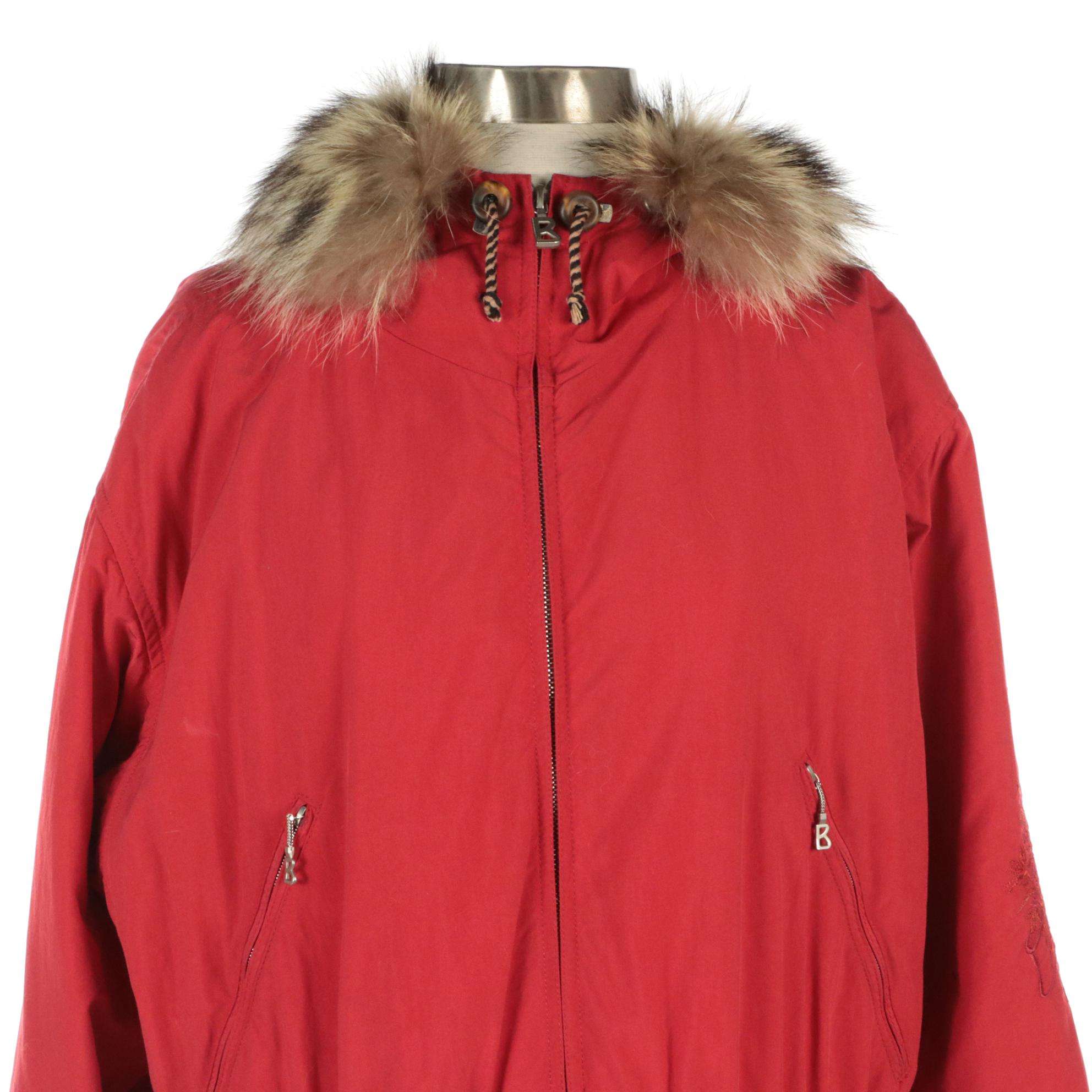 Bogner Cinched Waist Parka Ski Jacket with Raccoon Fur Trimmed Hood